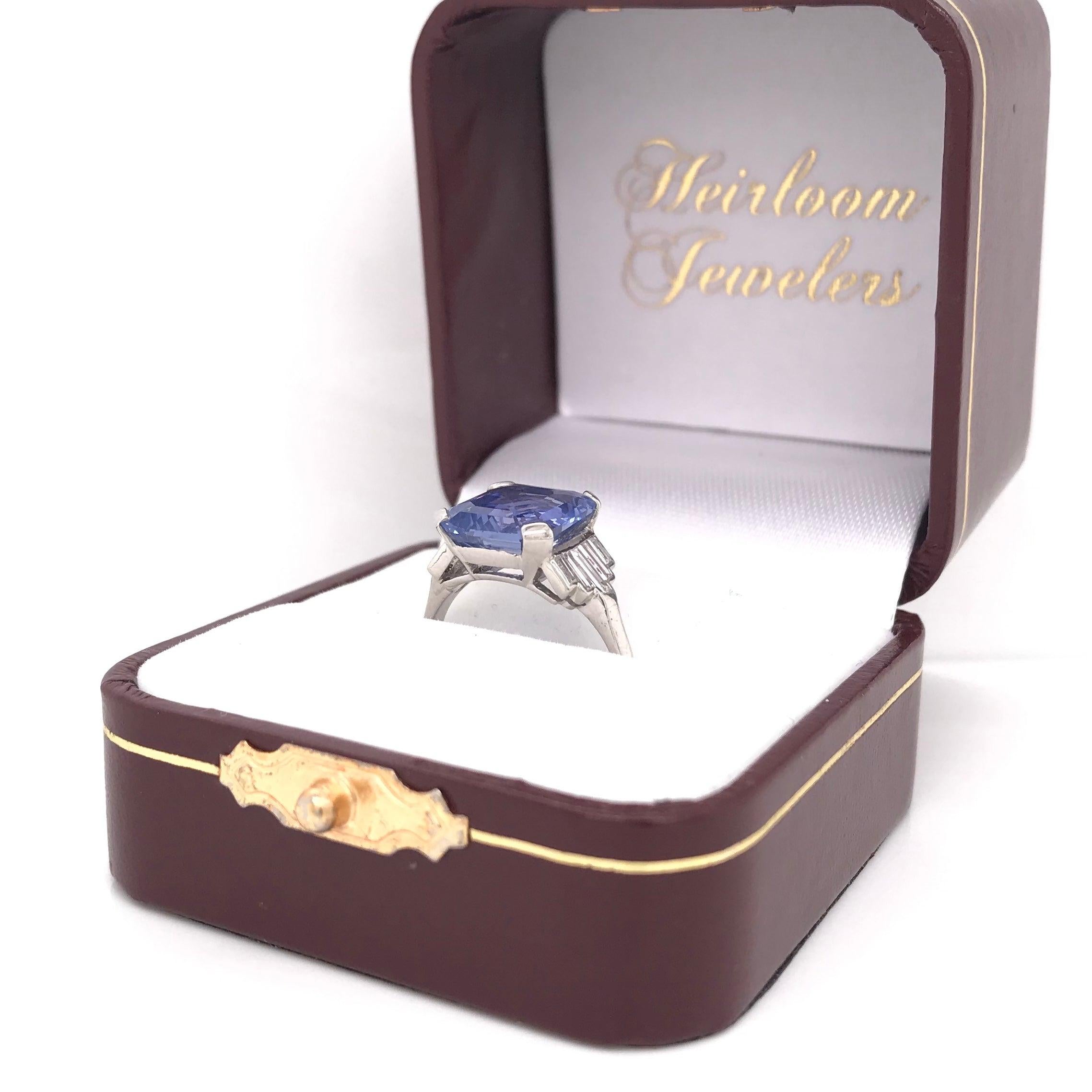 Art Deco 5.63 Carat GIA Ceylon Sapphire and Diamond Platinum Ring No Heat 14