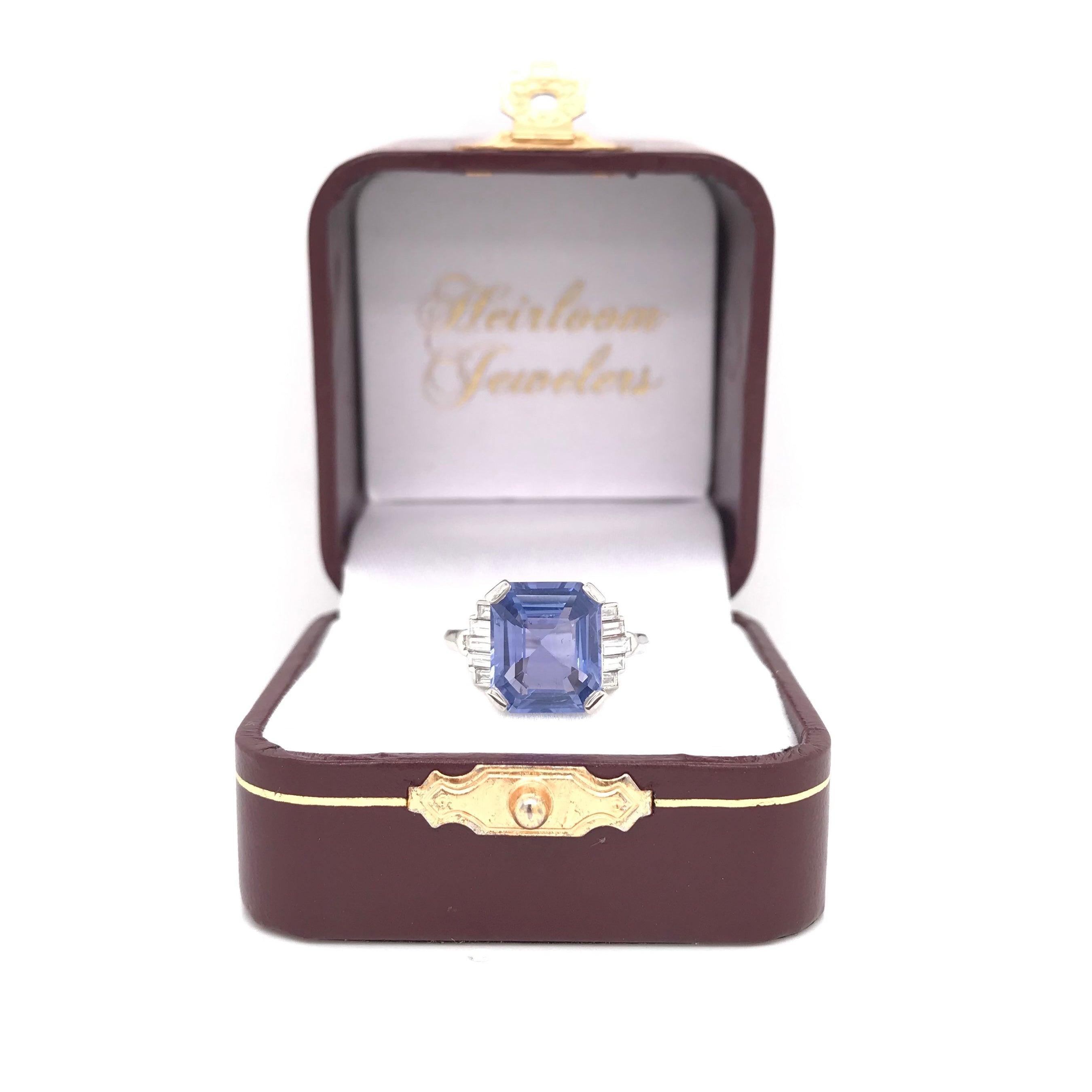 Art Deco 5.63 Carat GIA Ceylon Sapphire and Diamond Platinum Ring No Heat 15