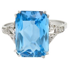 Art Deco 5.65 Carats Aquamarine Diamond Platinum Cocktail Ring
