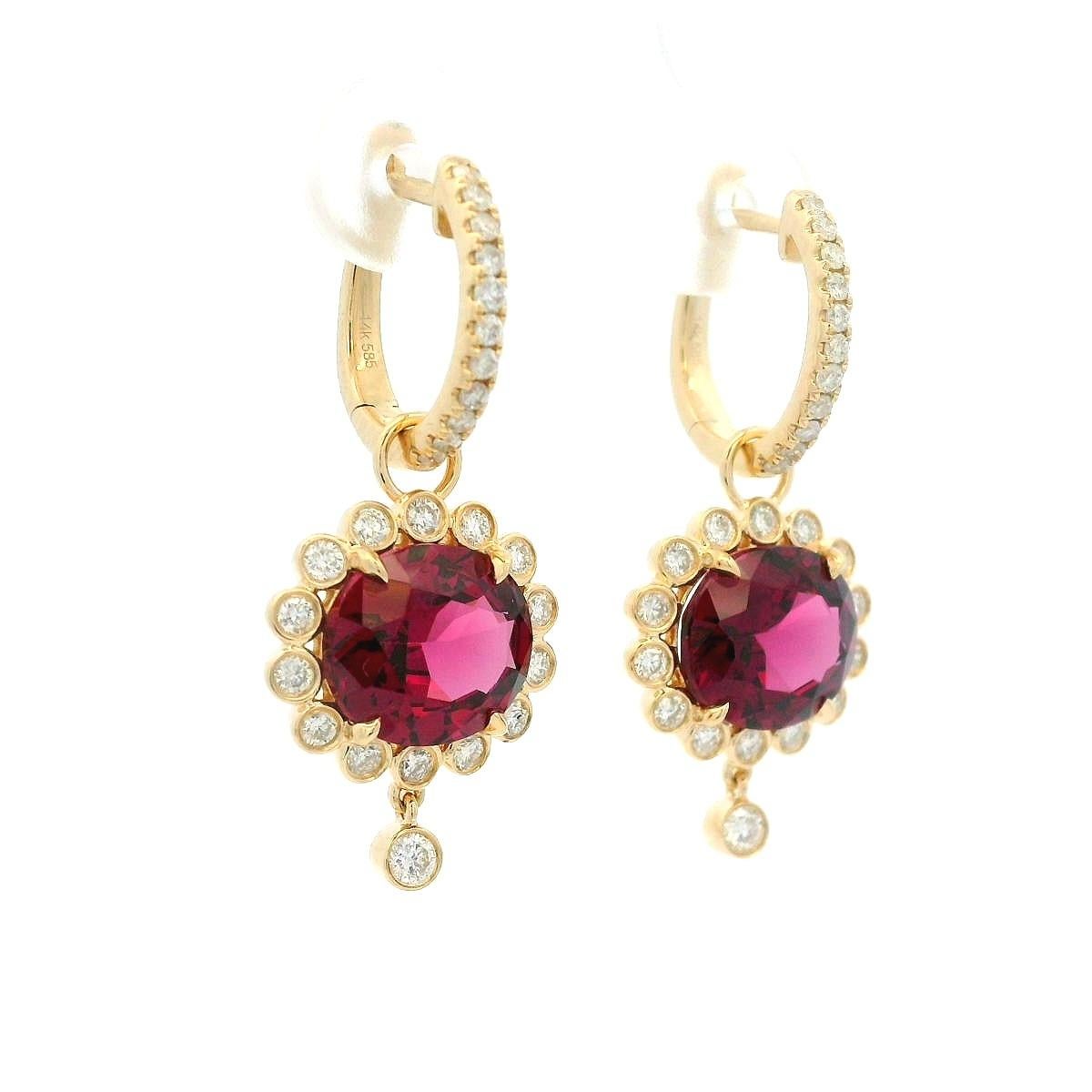 Oval Cut Art Deco 5.68Ct Garnet Diamond Earrings in 14 Karat Yellow Gold For Sale