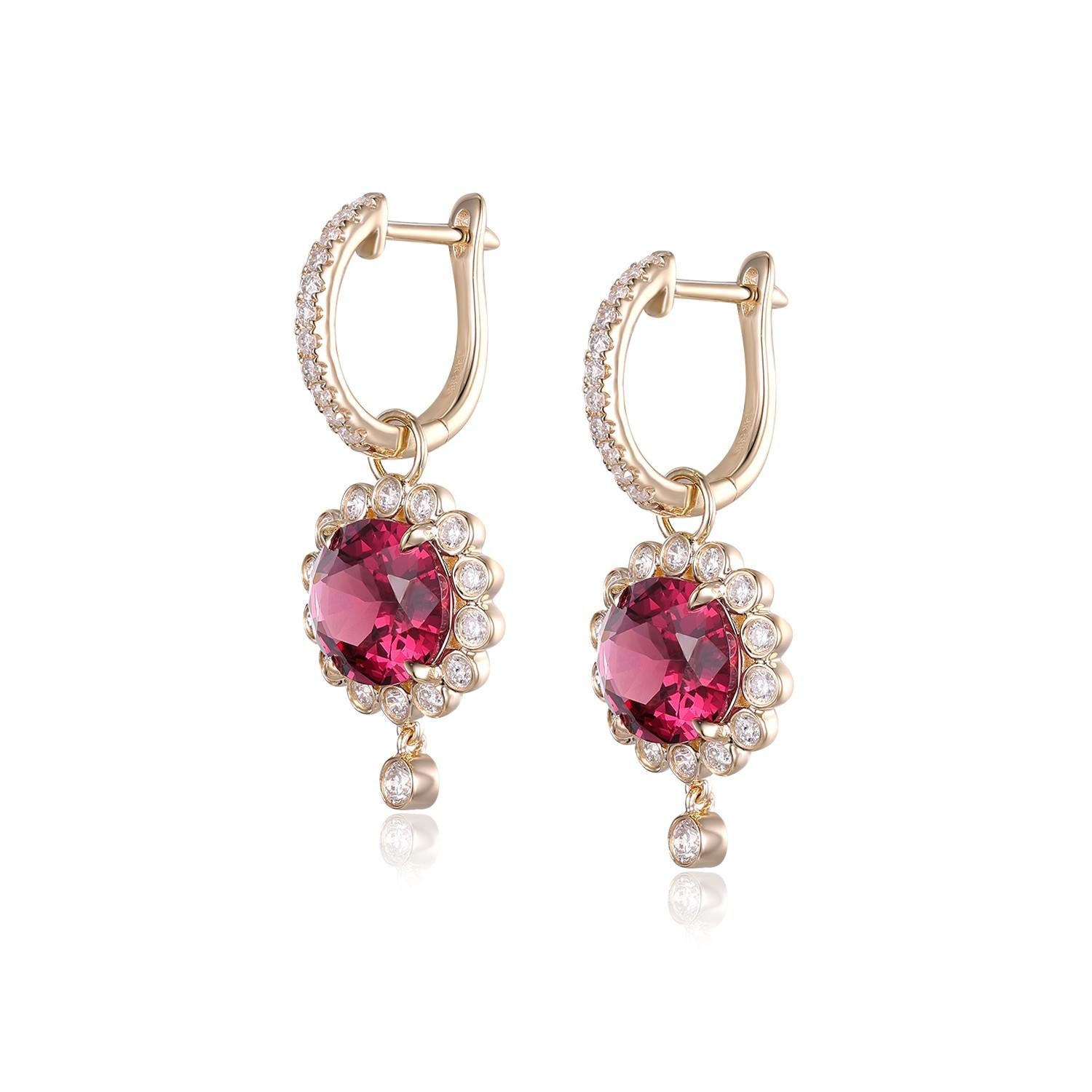 Art Deco 5.68Ct Garnet Diamond Earrings in 14 Karat Yellow Gold For Sale 4