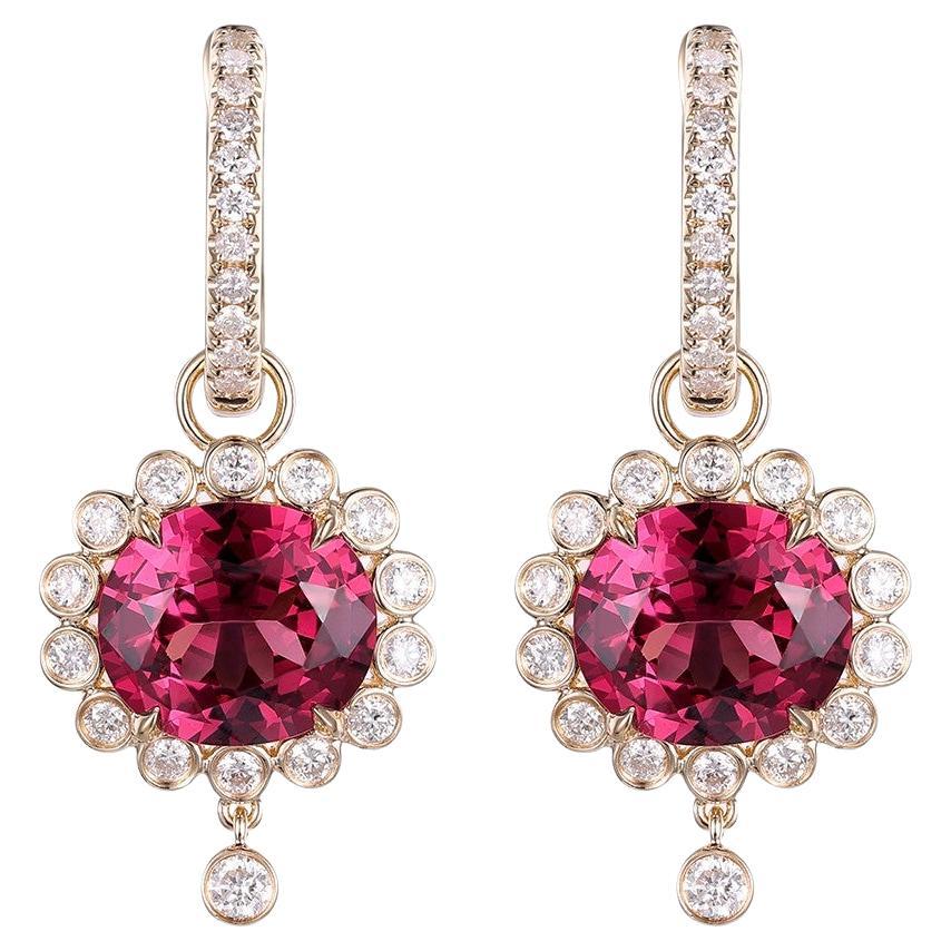 Art Deco 5.68Ct Garnet Diamond Earrings in 14 Karat Yellow Gold