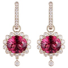 Pendientes Art Decó de diamantes granates de 5,68 quilates en oro amarillo de 14 quilates