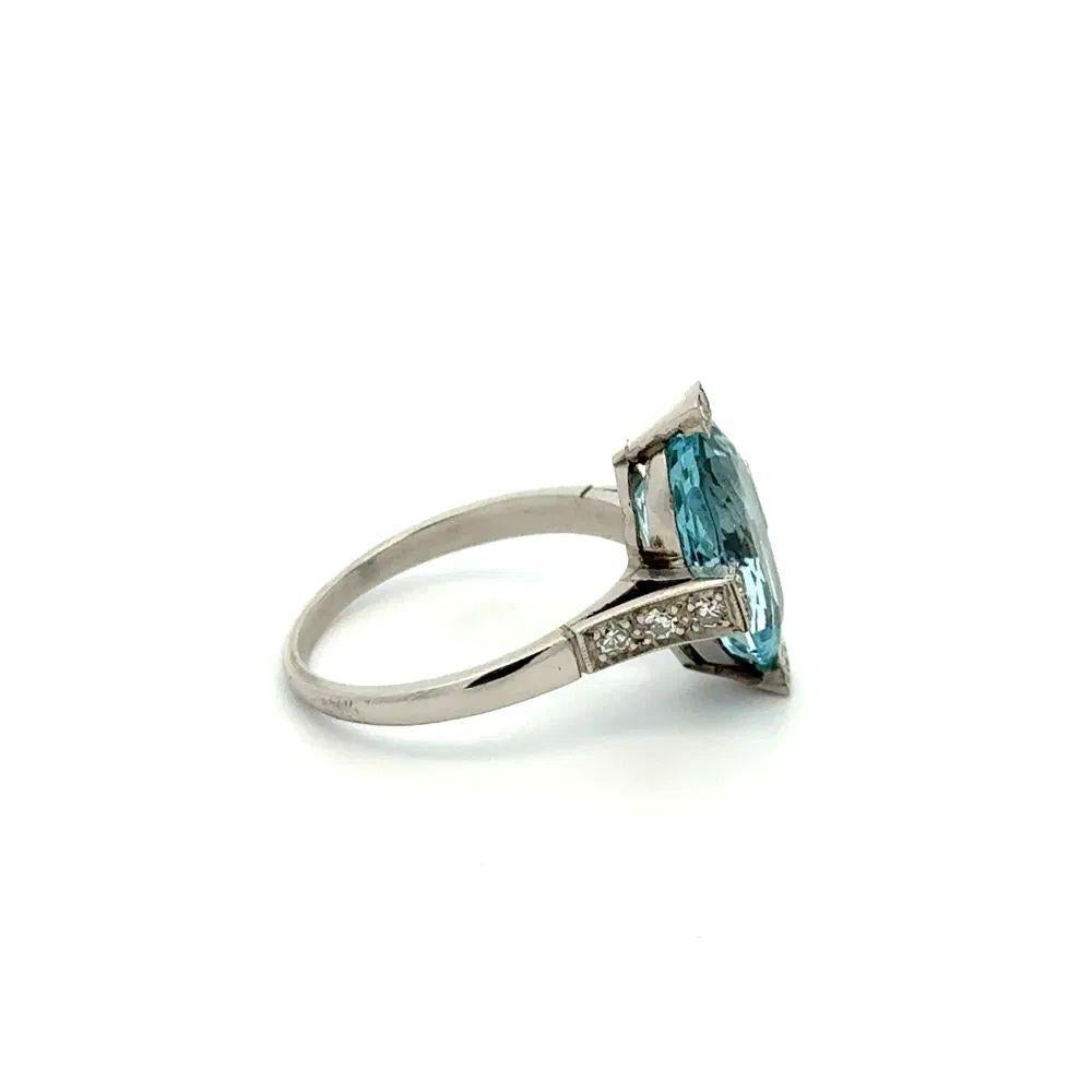 Art Deco 5.70 Carat Aquamarine and Diamond Platinum Ring For Sale 1