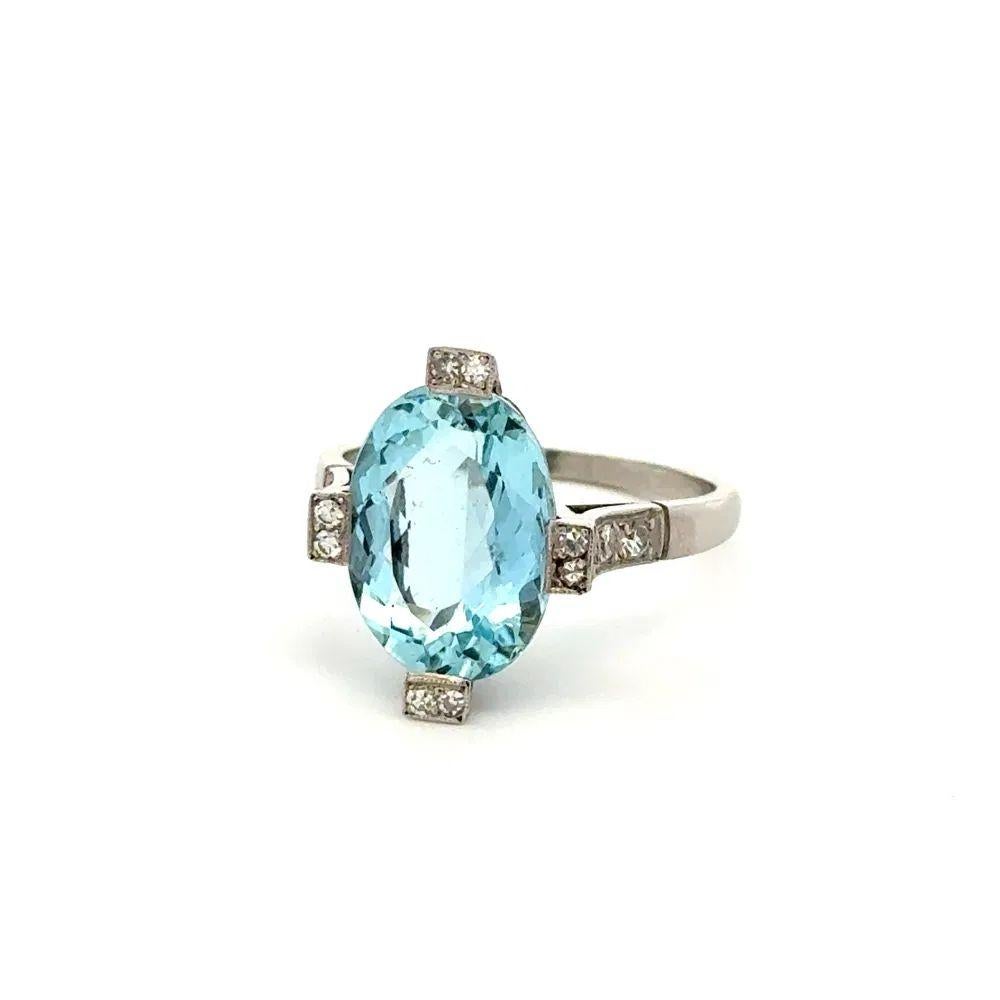 Art Deco 5.70 Carat Aquamarine and Diamond Platinum Ring For Sale 2
