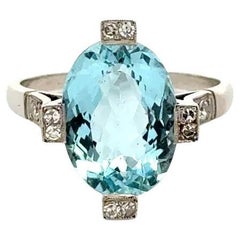 Art Deco 5.70 Carat Aquamarine and Diamond Platinum Ring