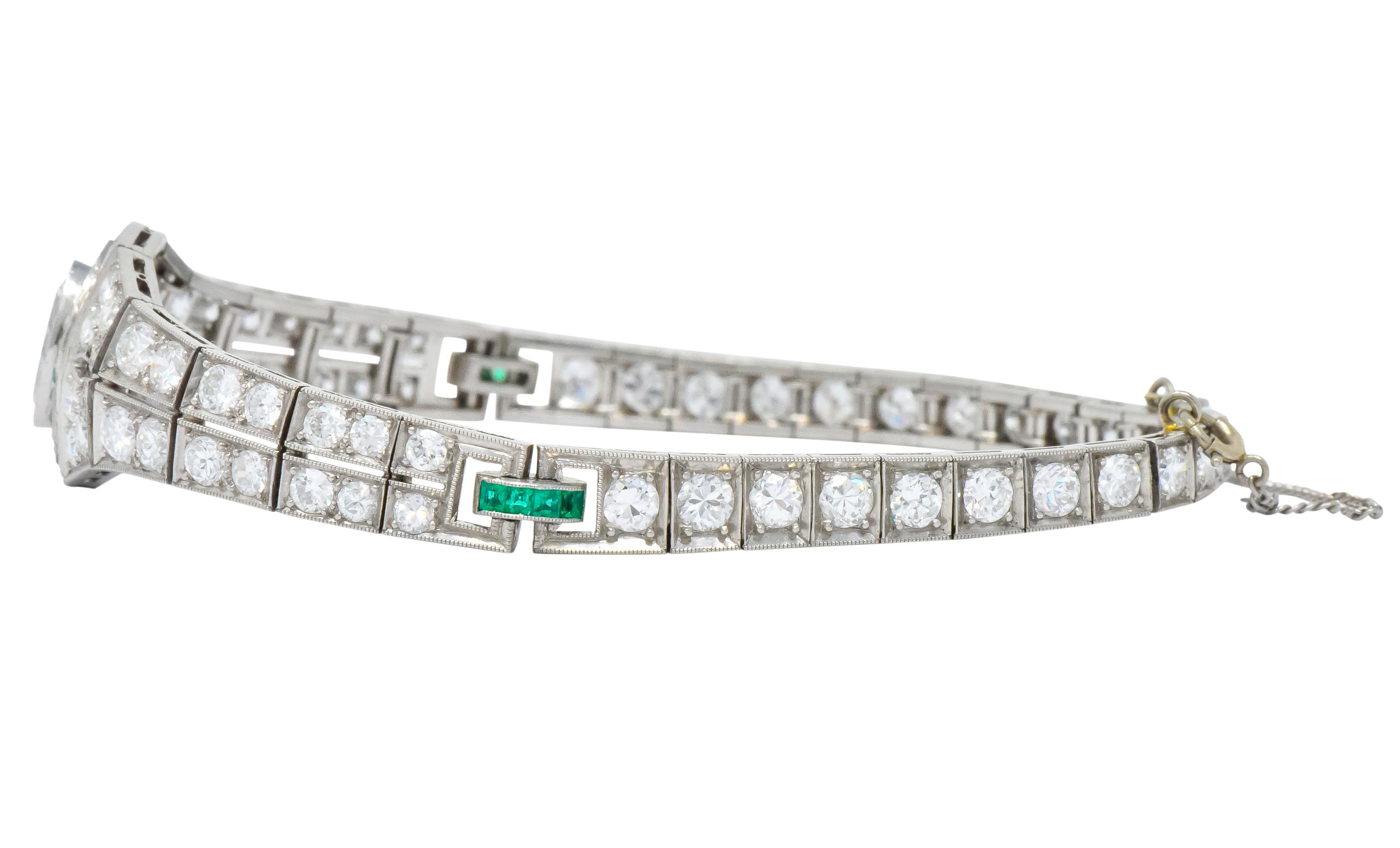 Art Deco 5.72 Carat Marquise Diamond Emerald Platinum Strap Line Bracelet 1