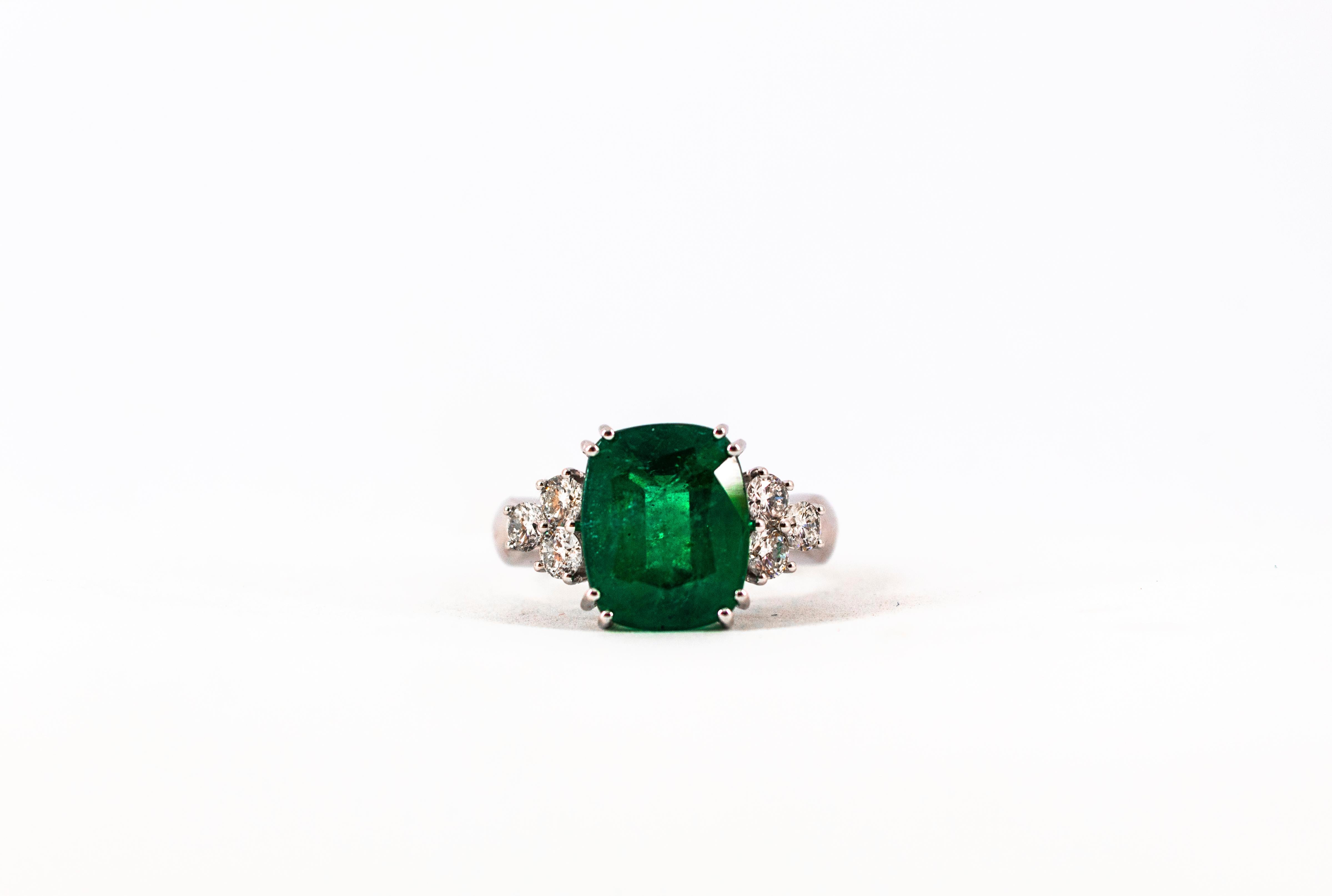 Art Deco 5.73 Carat Emerald 0.74 Carat White Diamond White Gold Cocktail Ring 11