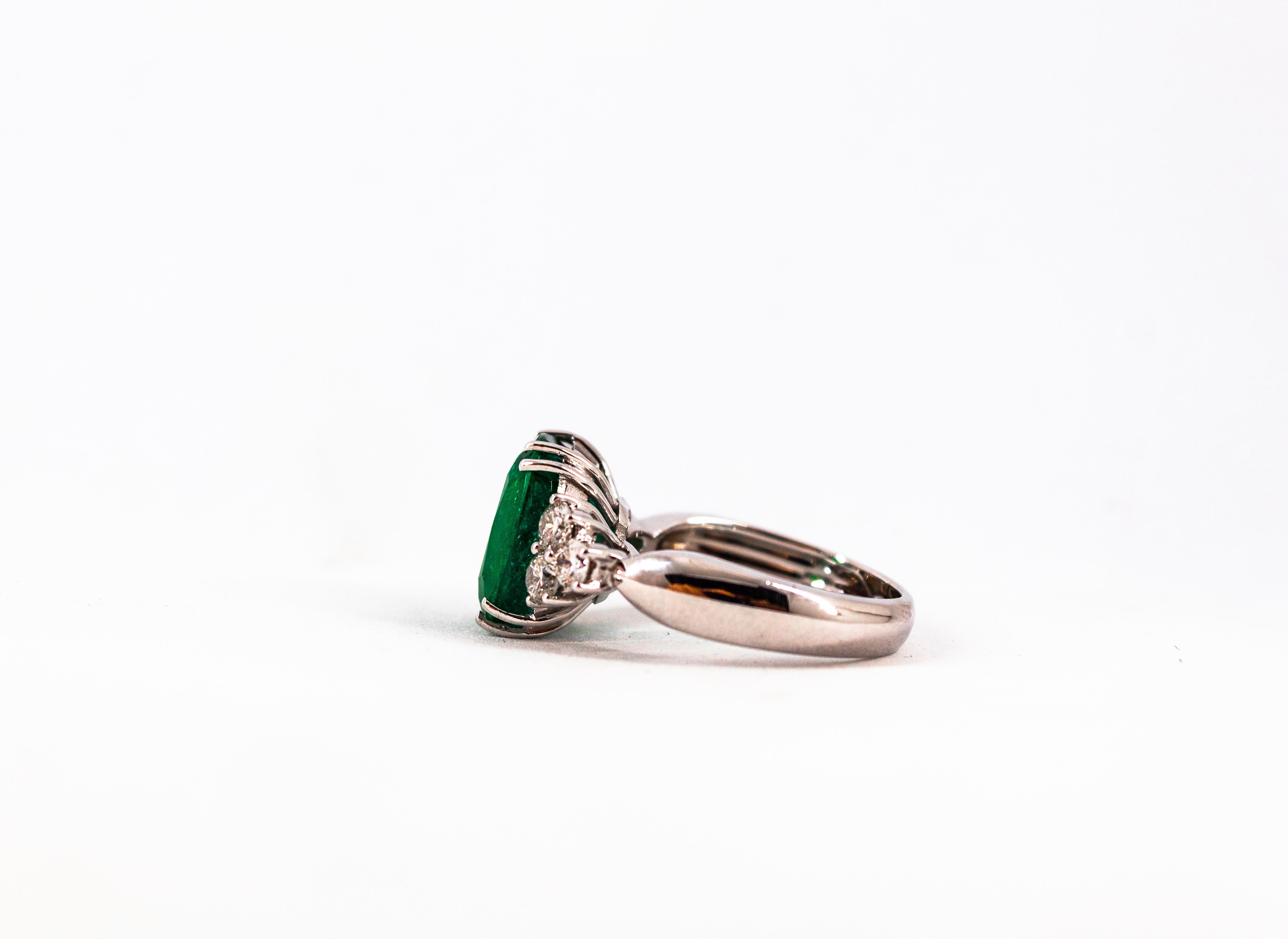 Art Deco 5.73 Carat Emerald 0.74 Carat White Diamond White Gold Cocktail Ring 13