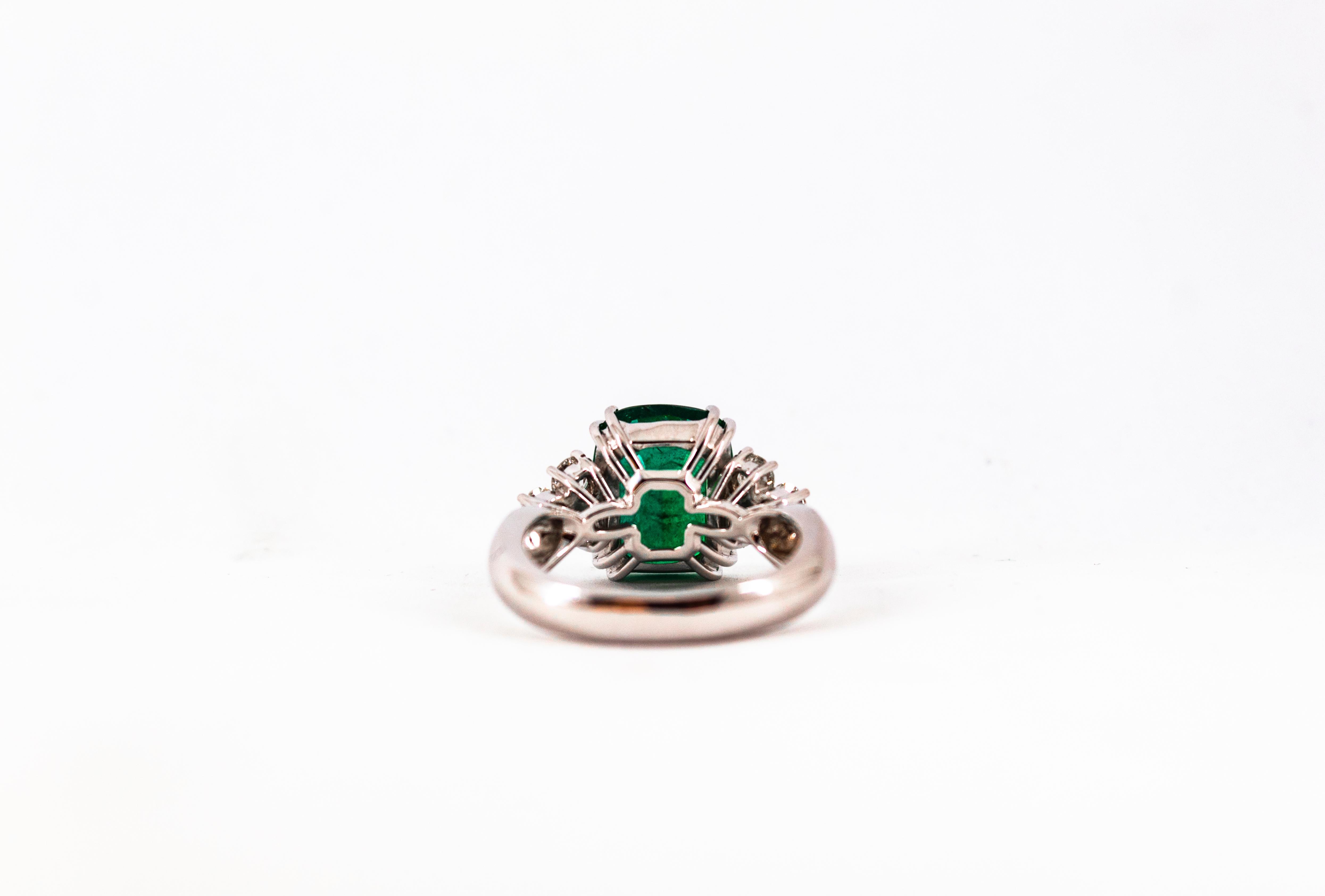 Art Deco 5.73 Carat Emerald 0.74 Carat White Diamond White Gold Cocktail Ring 14