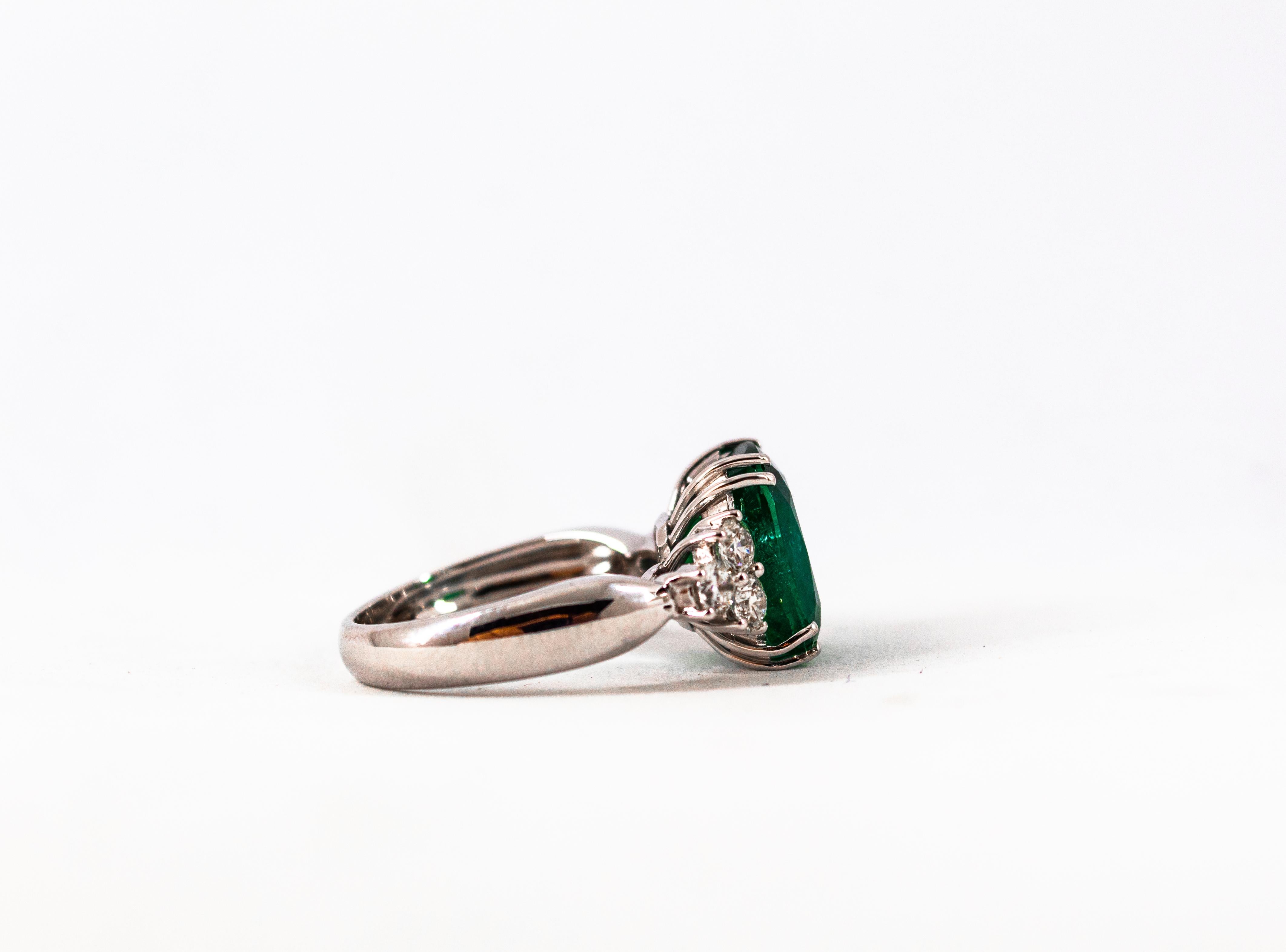 Art Deco 5.73 Carat Emerald 0.74 Carat White Diamond White Gold Cocktail Ring 15