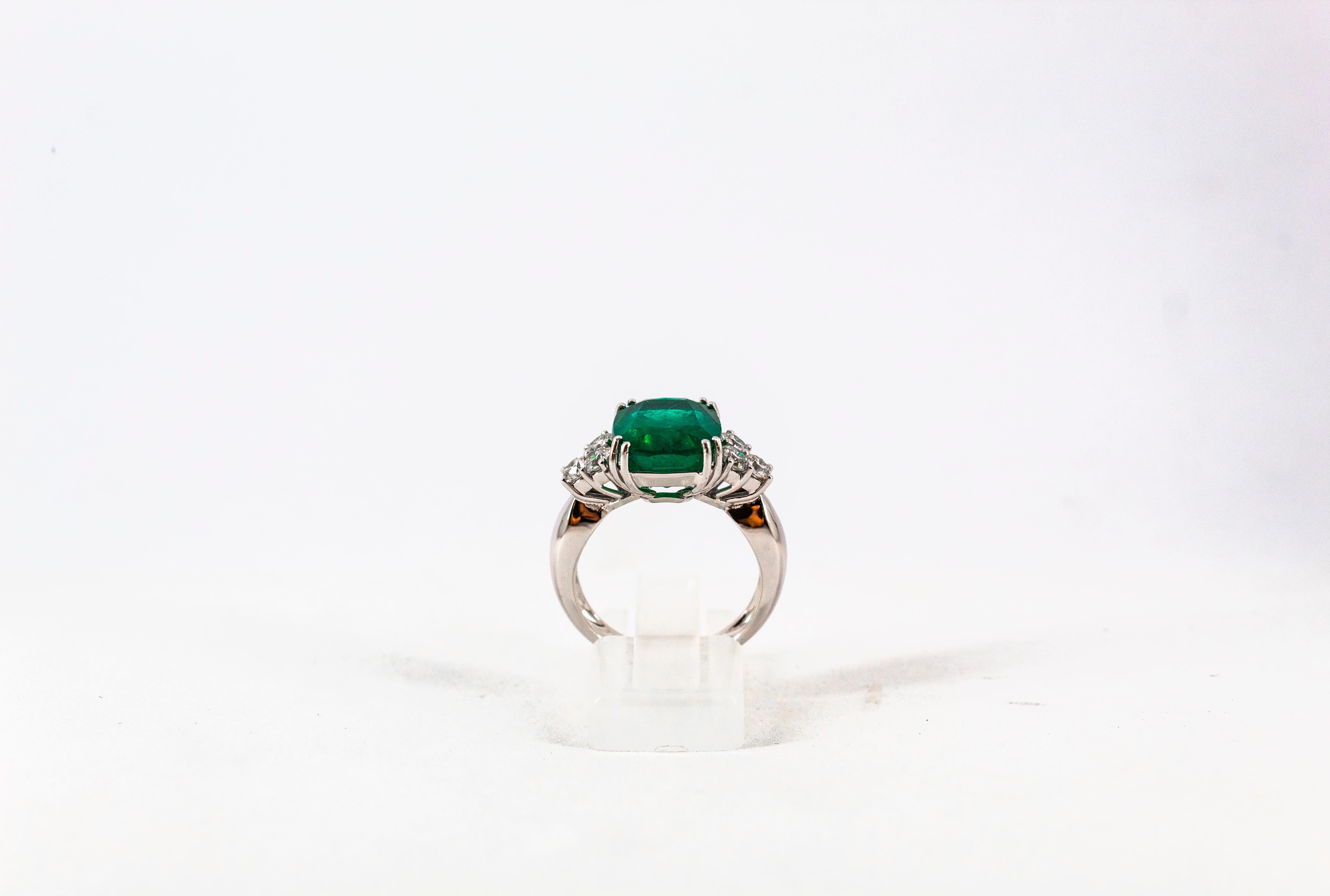 This Ring is made of 18K White Gold.
This Ring has 0.74 Carats of White Modern Round Cut Diamonds. Color: H-G Clarity: VVS1
This Ring has a 5.73 Carats Natural Zambia Cushion Cut Emerald.
This Ring is inspired by Art Deco.
Size ITA: 14.5 USA: