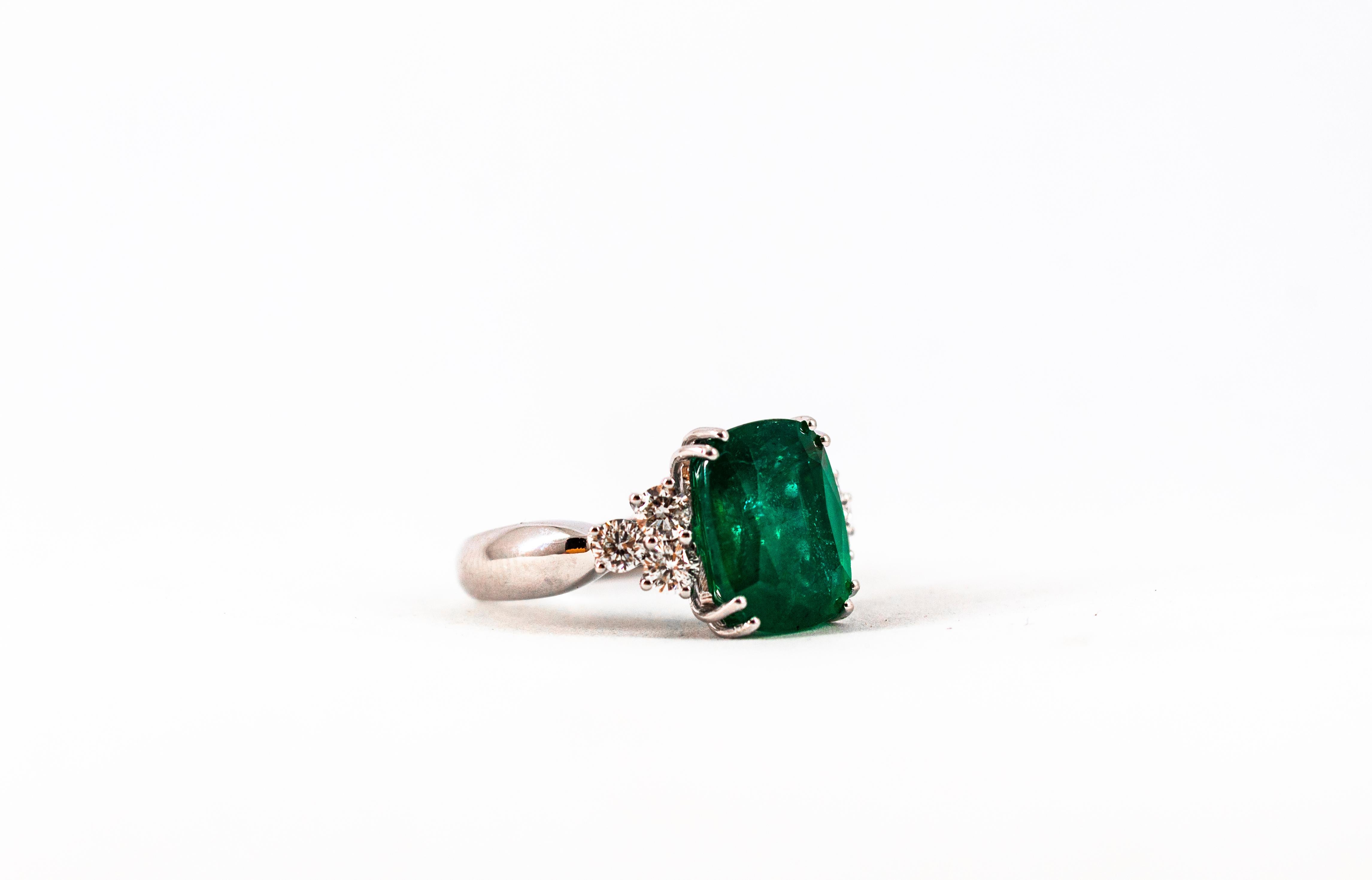 Art Deco 5.73 Carat Emerald 0.74 Carat White Diamond White Gold Cocktail Ring 16