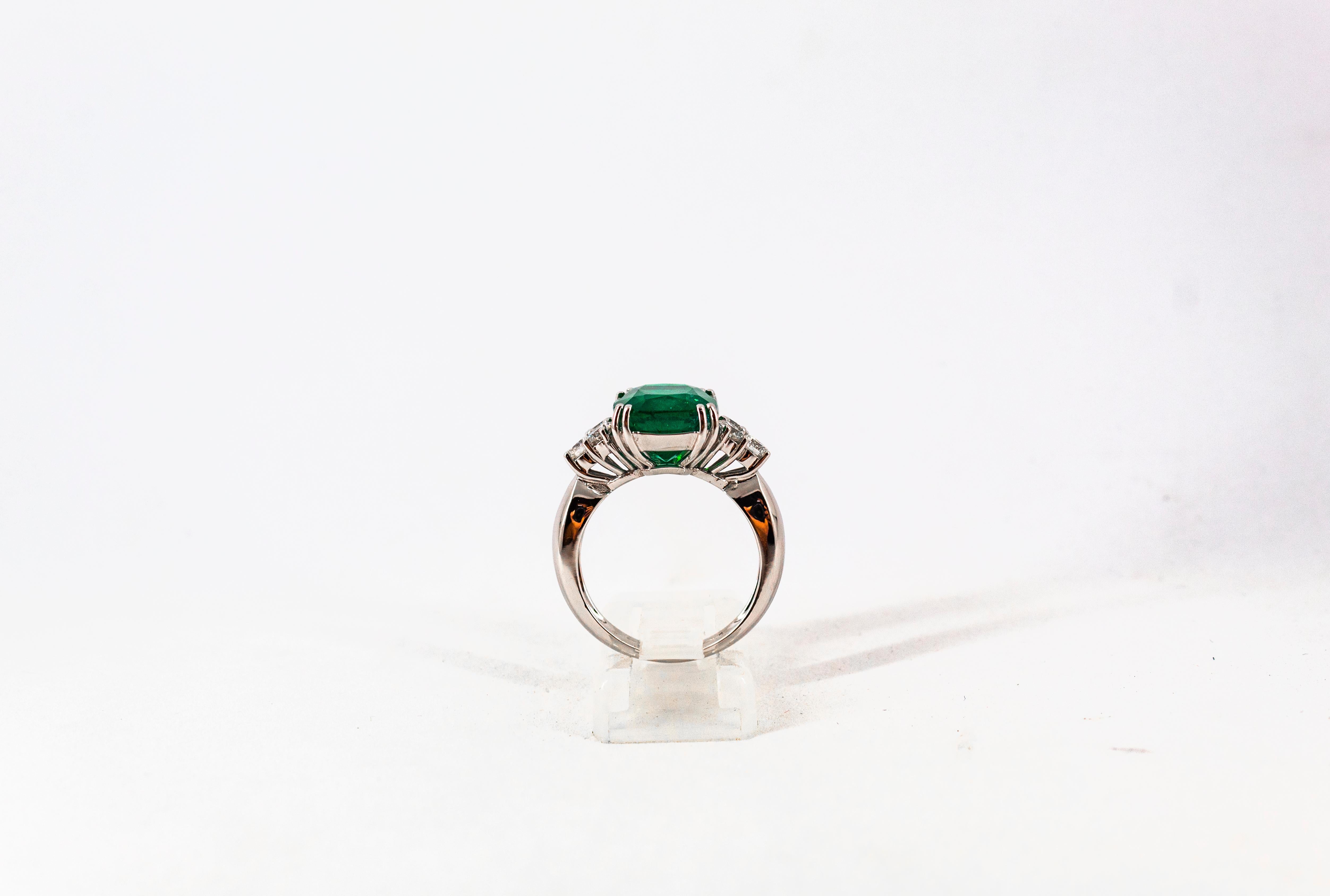 Art Deco 5.73 Carat Emerald 0.74 Carat White Diamond White Gold Cocktail Ring 1