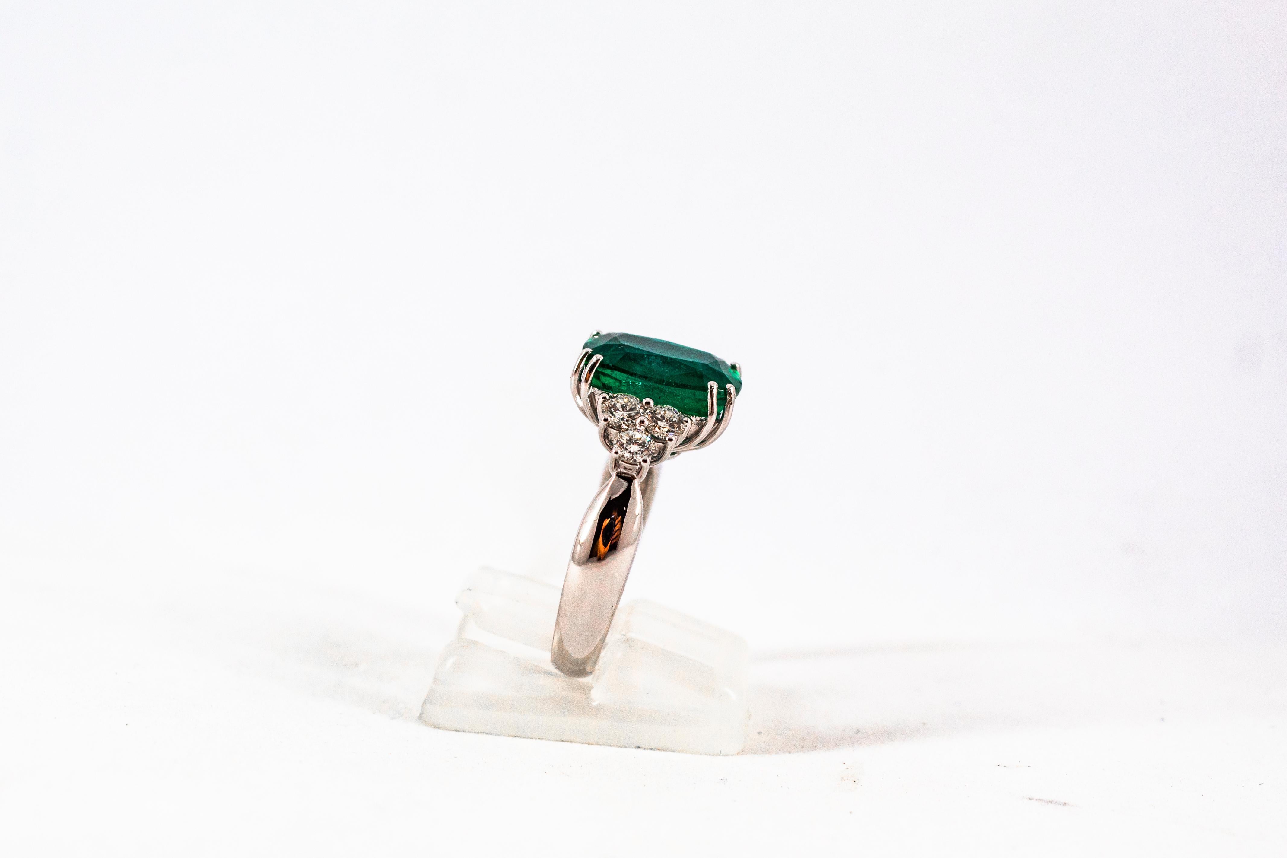 Art Deco 5.73 Carat Emerald 0.74 Carat White Diamond White Gold Cocktail Ring 2