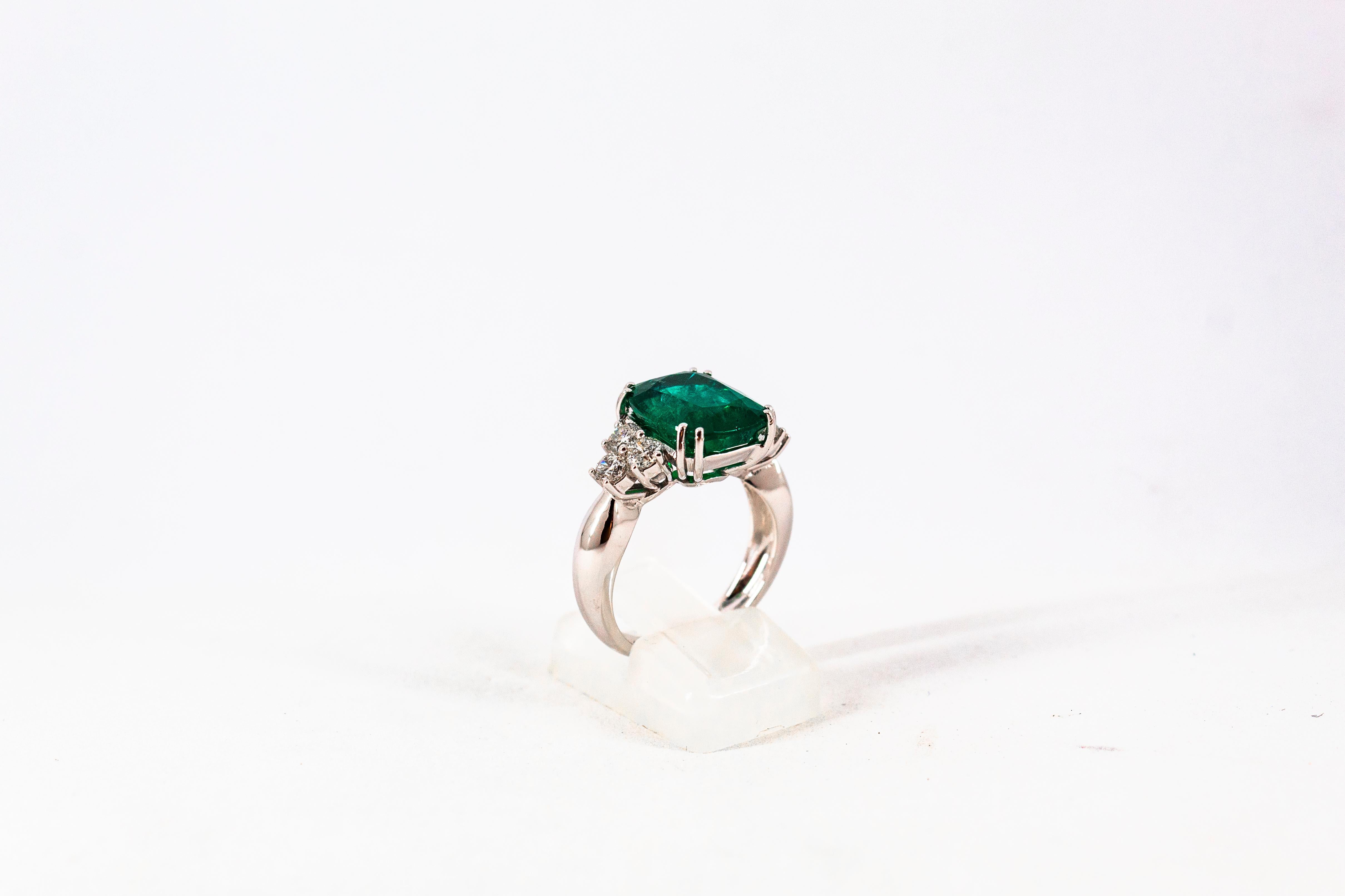 Art Deco 5.73 Carat Emerald 0.74 Carat White Diamond White Gold Cocktail Ring 3