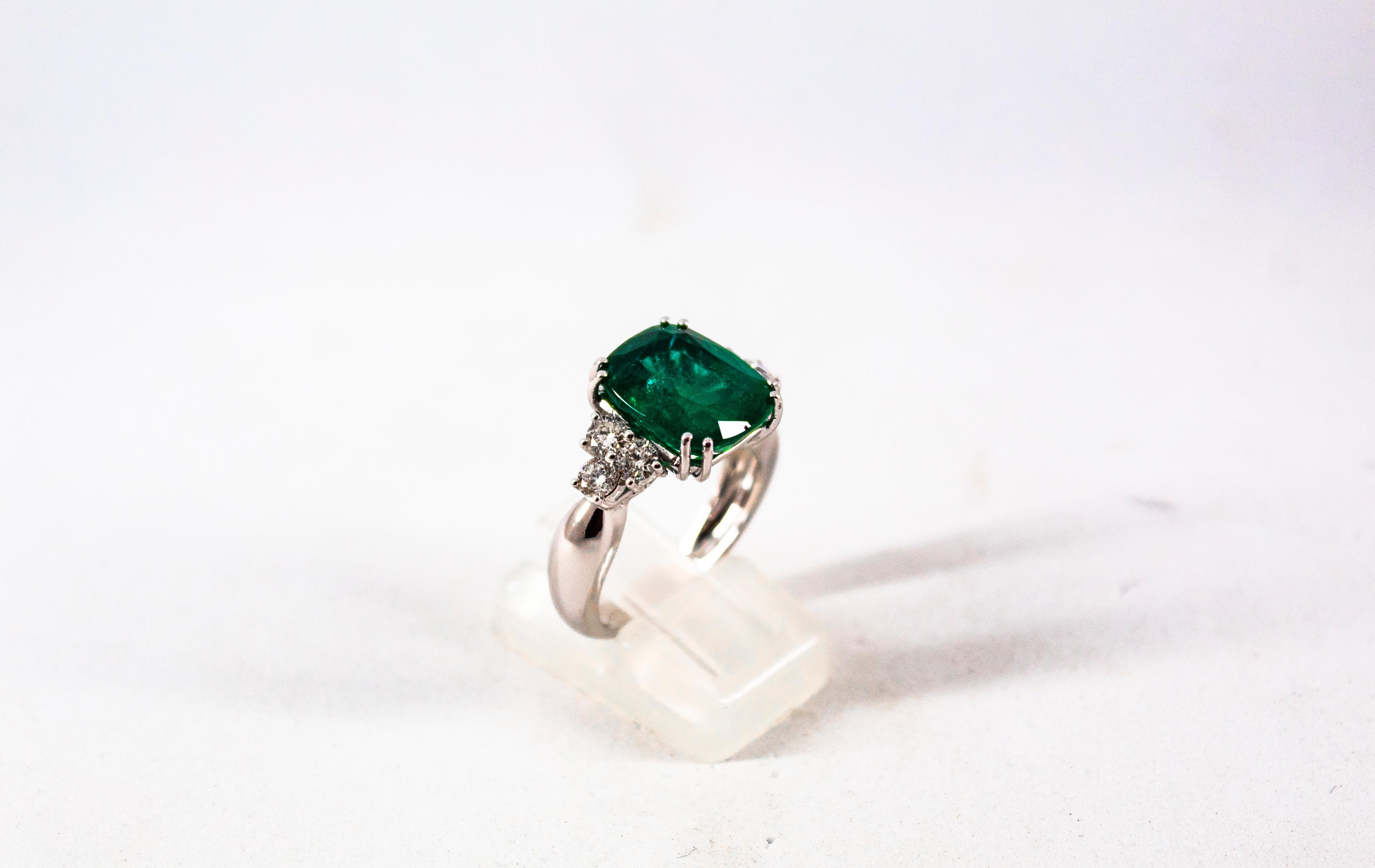 Art Deco 5.73 Carat Emerald 0.74 Carat White Diamond White Gold Cocktail Ring 4
