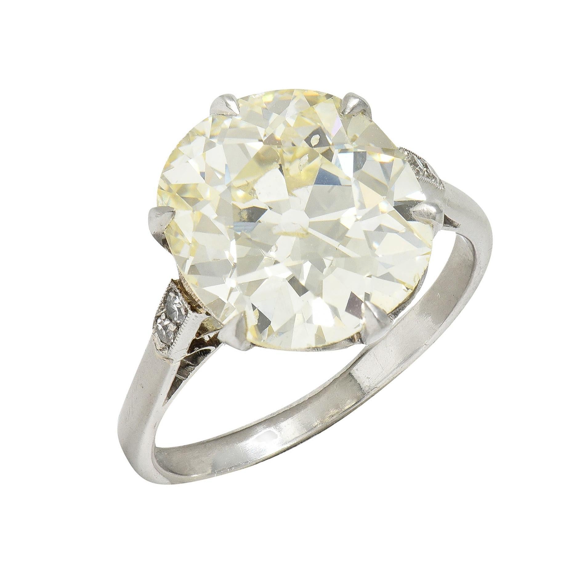 Art Deco 5.75 CTW Old Mine Butter Diamond Platinum Vintage Engagement Ring GIA For Sale 6