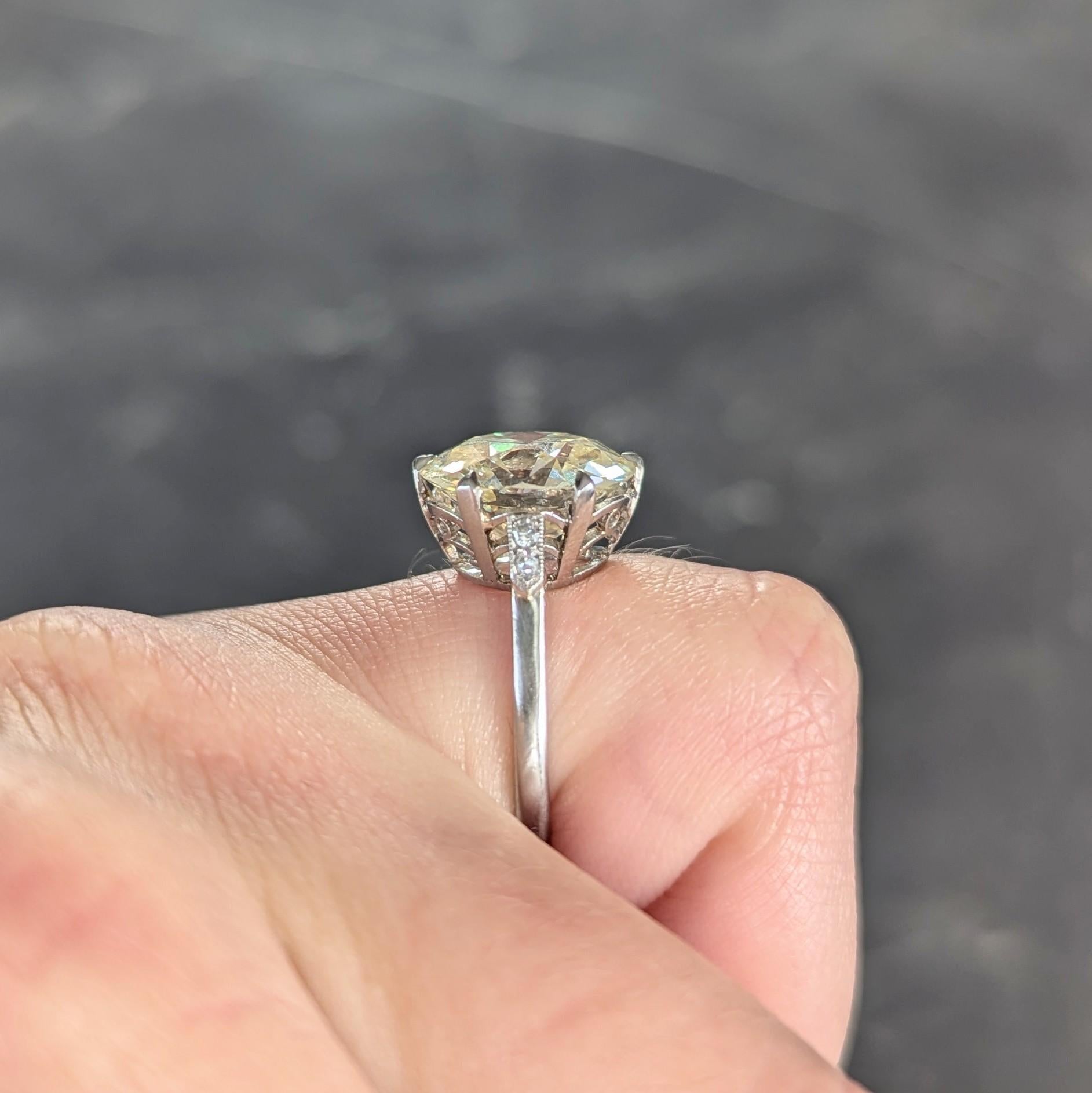 Art Deco 5.75 CTW Old Mine Butter Diamond Platinum Vintage Engagement Ring GIA For Sale 7