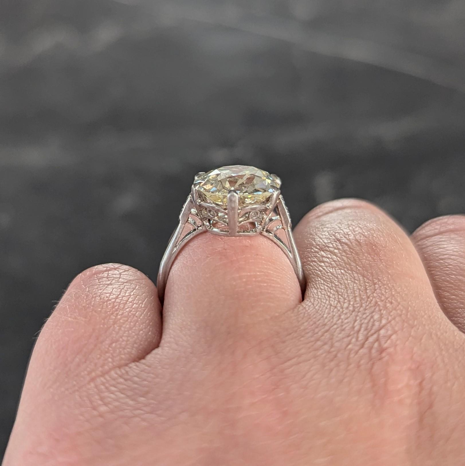 Art Deco 5.75 CTW Old Mine Butter Diamond Platinum Vintage Engagement Ring GIA For Sale 8