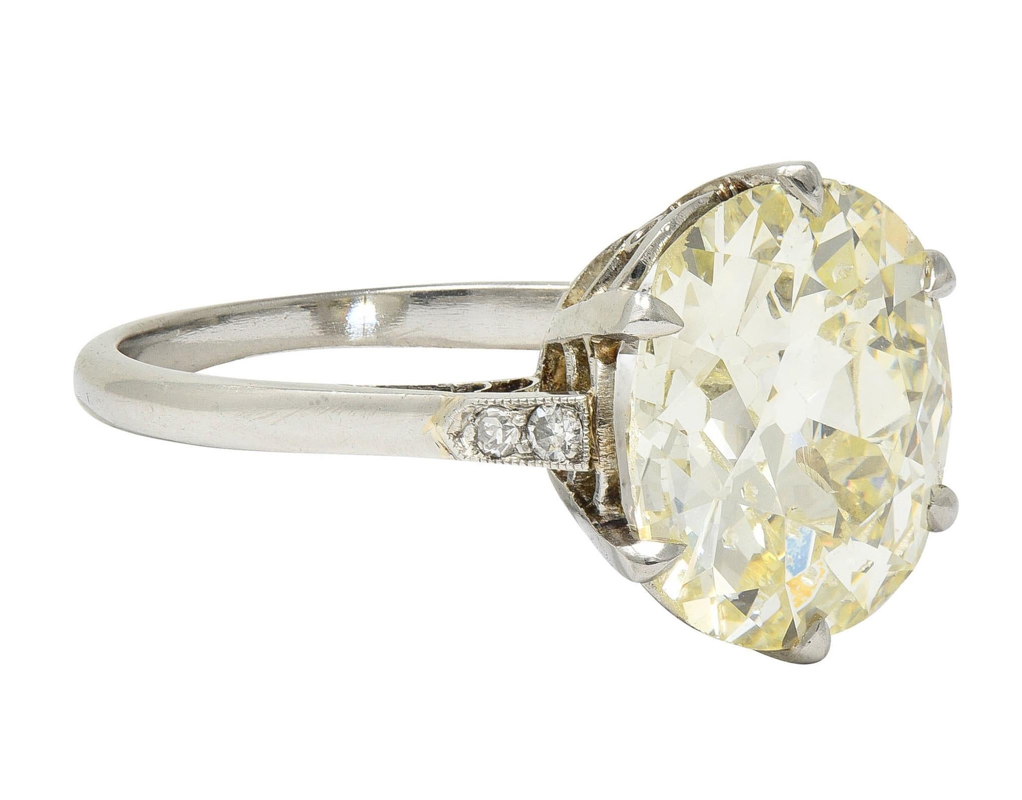 Old Mine Cut Art Deco 5.75 CTW Old Mine Butter Diamond Platinum Vintage Engagement Ring GIA For Sale