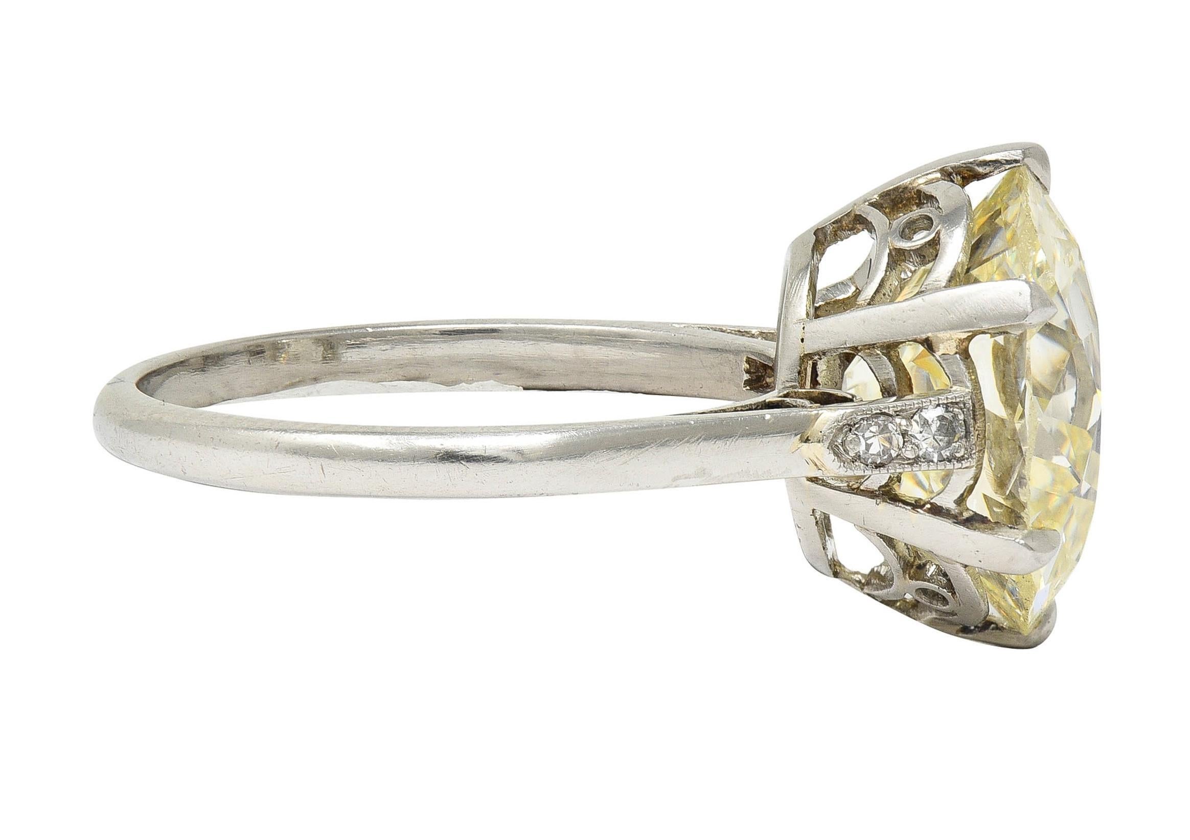 Art Deco 5.75 CTW Old Mine Butter Diamond Platinum Vintage Engagement Ring GIA In Excellent Condition For Sale In Philadelphia, PA