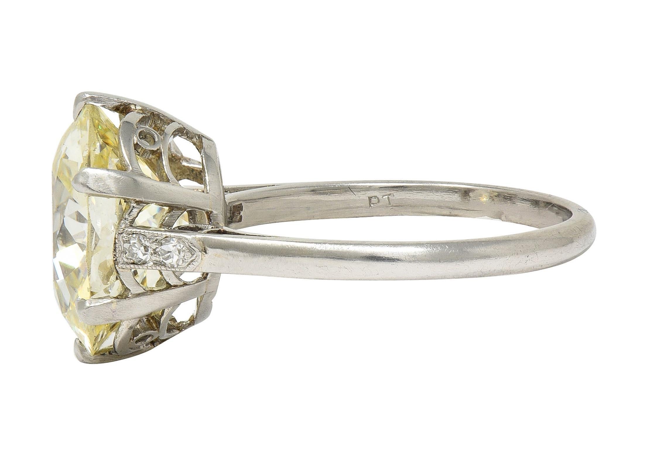Art Deco 5.75 CTW Old Mine Butter Diamond Platinum Vintage Engagement Ring GIA For Sale 1
