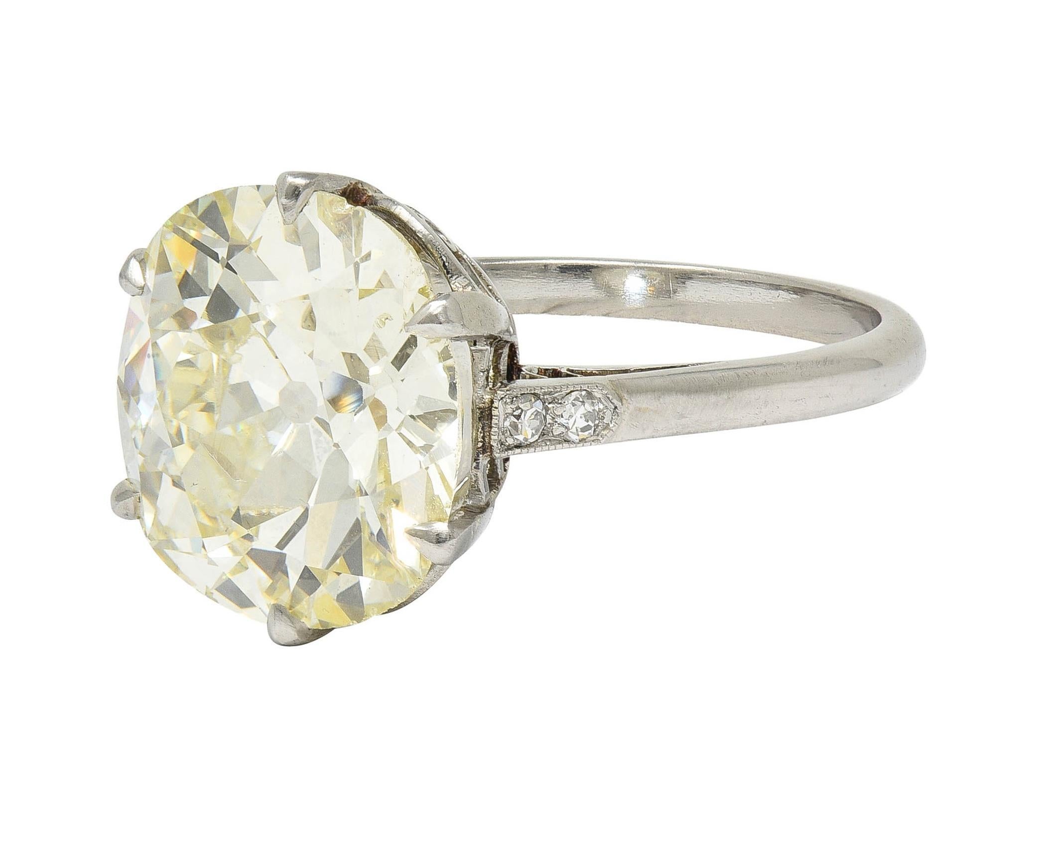 Art Deco 5.75 CTW Old Mine Butter Diamond Platinum Vintage Engagement Ring GIA For Sale 2