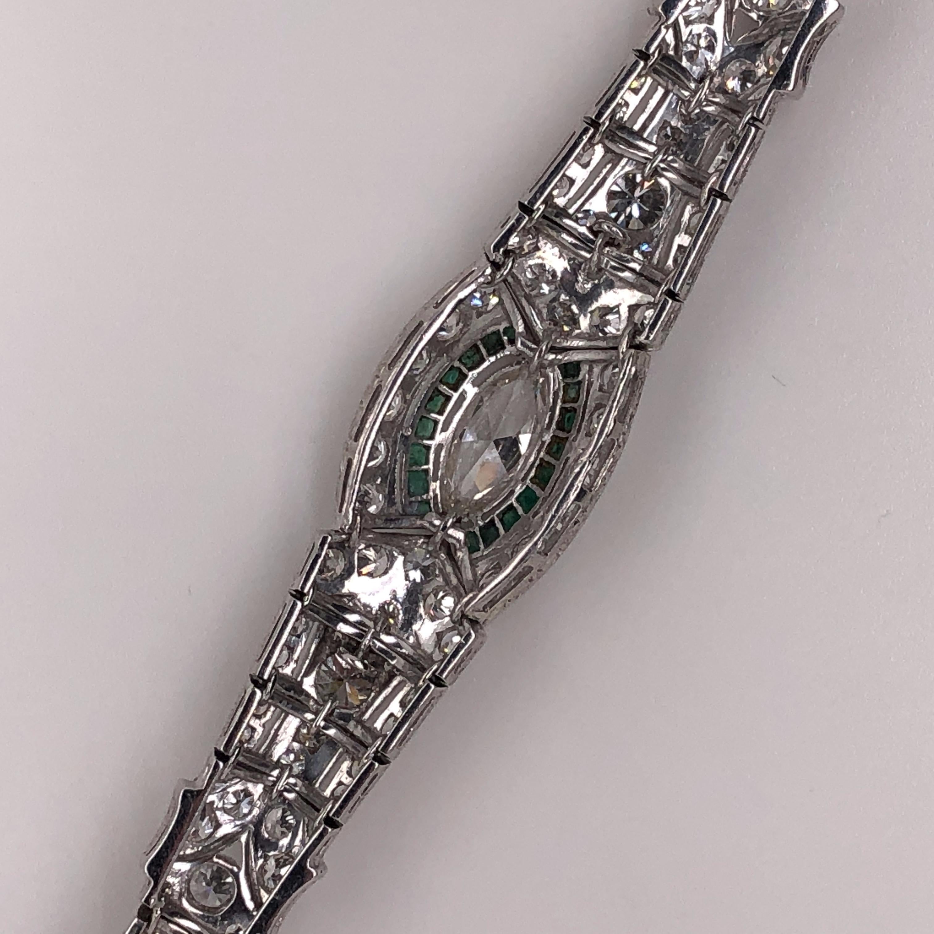 Art Deco 5.76 Carat Diamond and French Cut Emerald Bracelet In Good Condition In Towson, MD