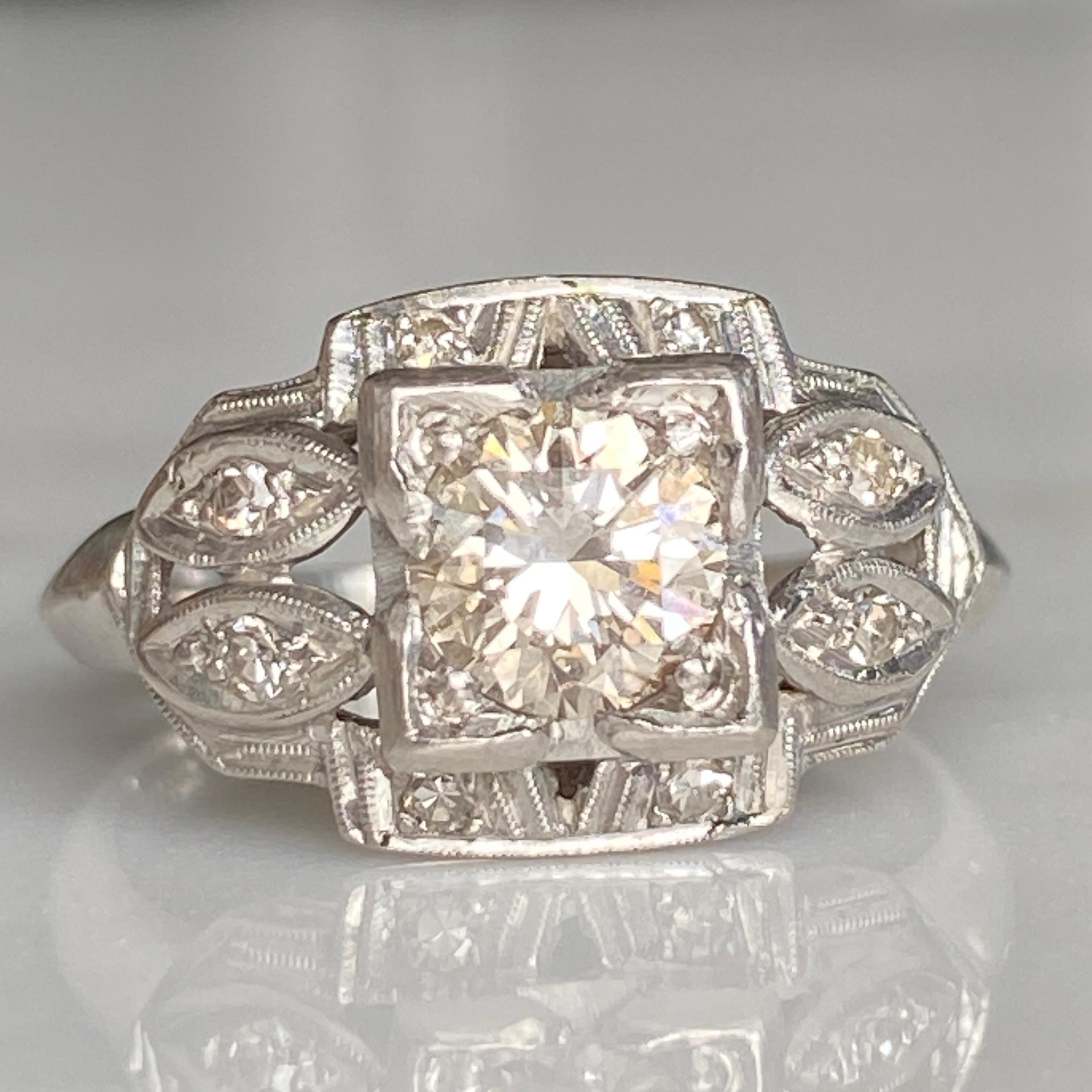 Art Deco .57ct Diamond Platinum Engagement Ring For Sale 13