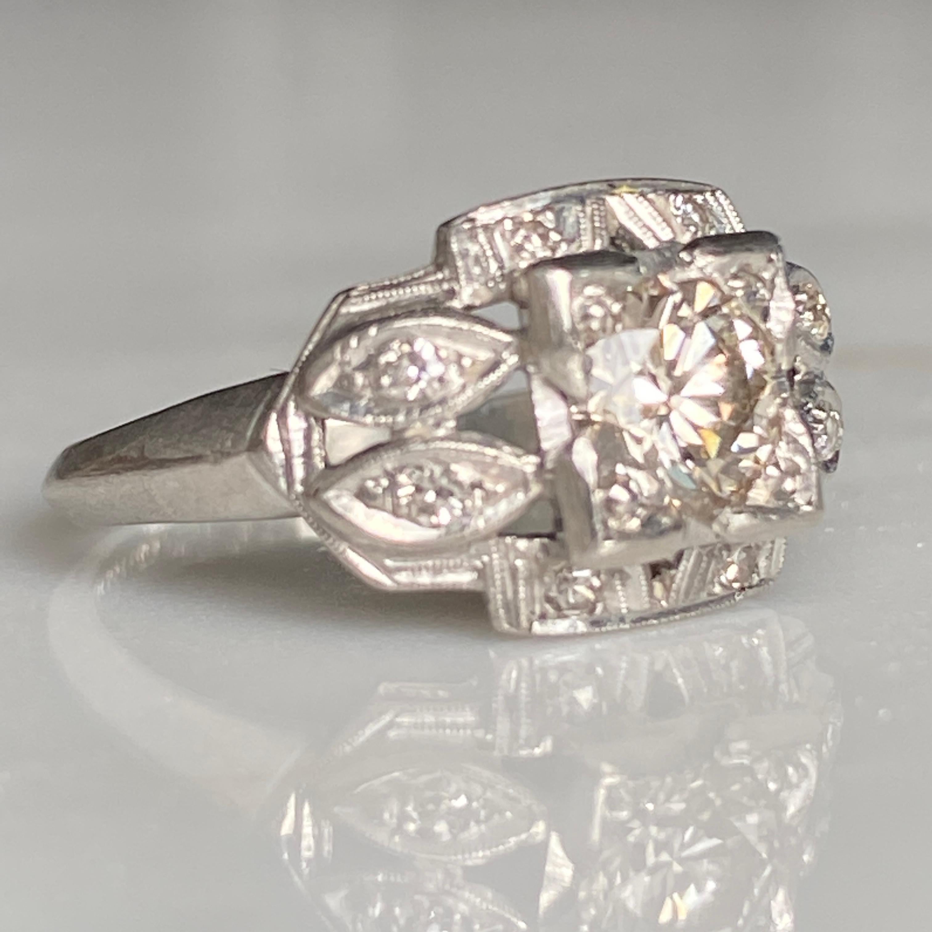 Art Deco .57ct Diamond Platinum Engagement Ring For Sale 14