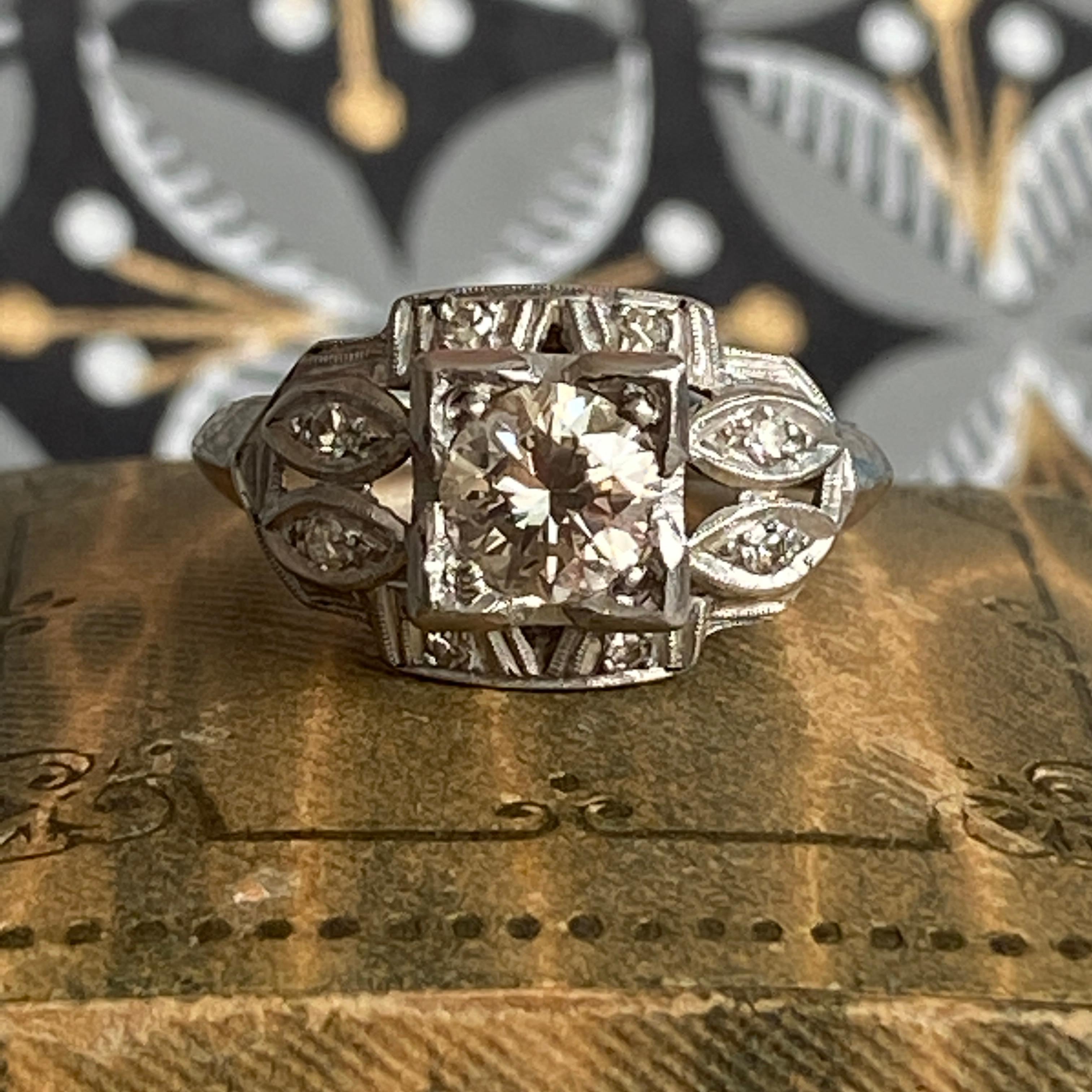 Art Deco .57ct Diamond Platinum Engagement Ring For Sale 3