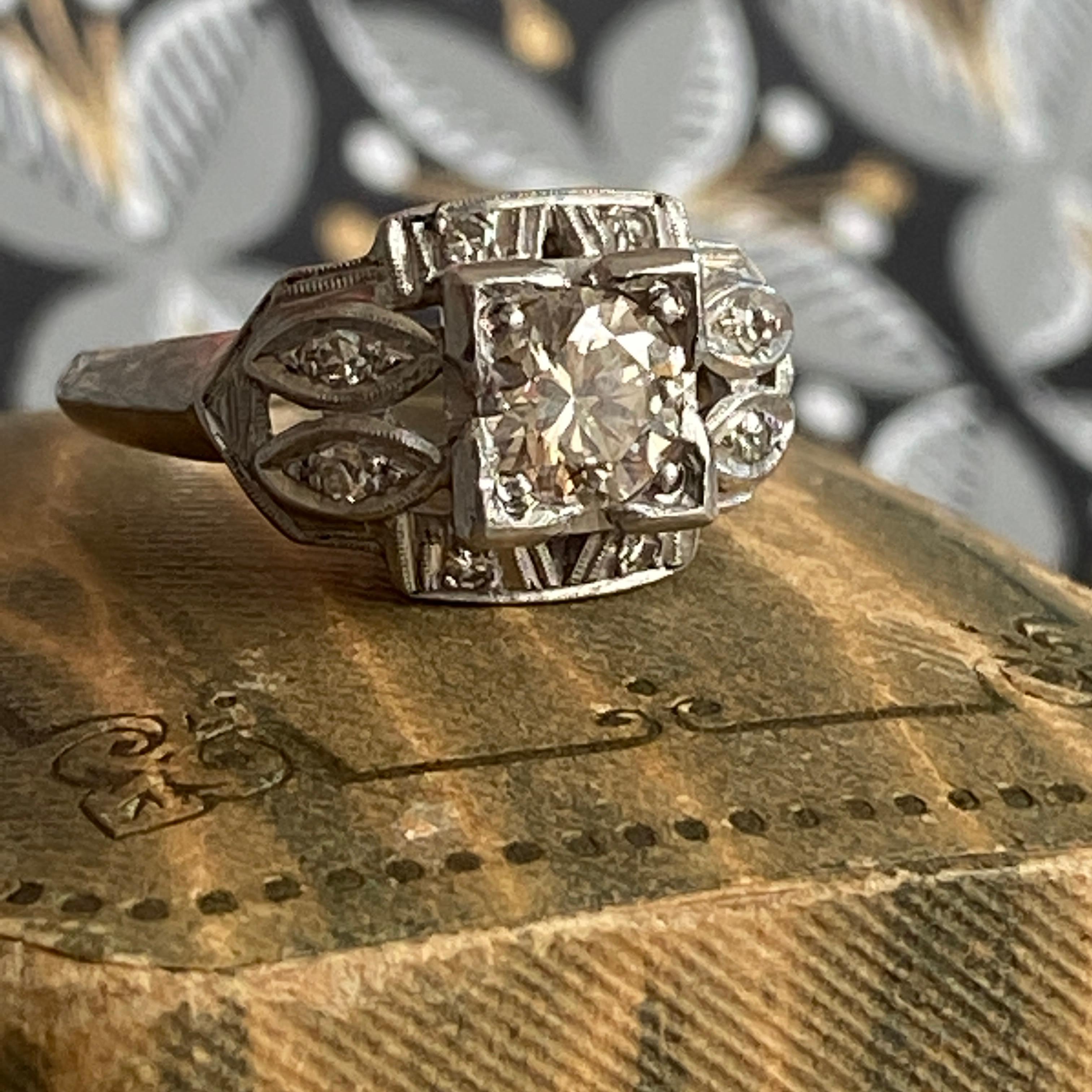 Art Deco .57ct Diamond Platinum Engagement Ring For Sale 4