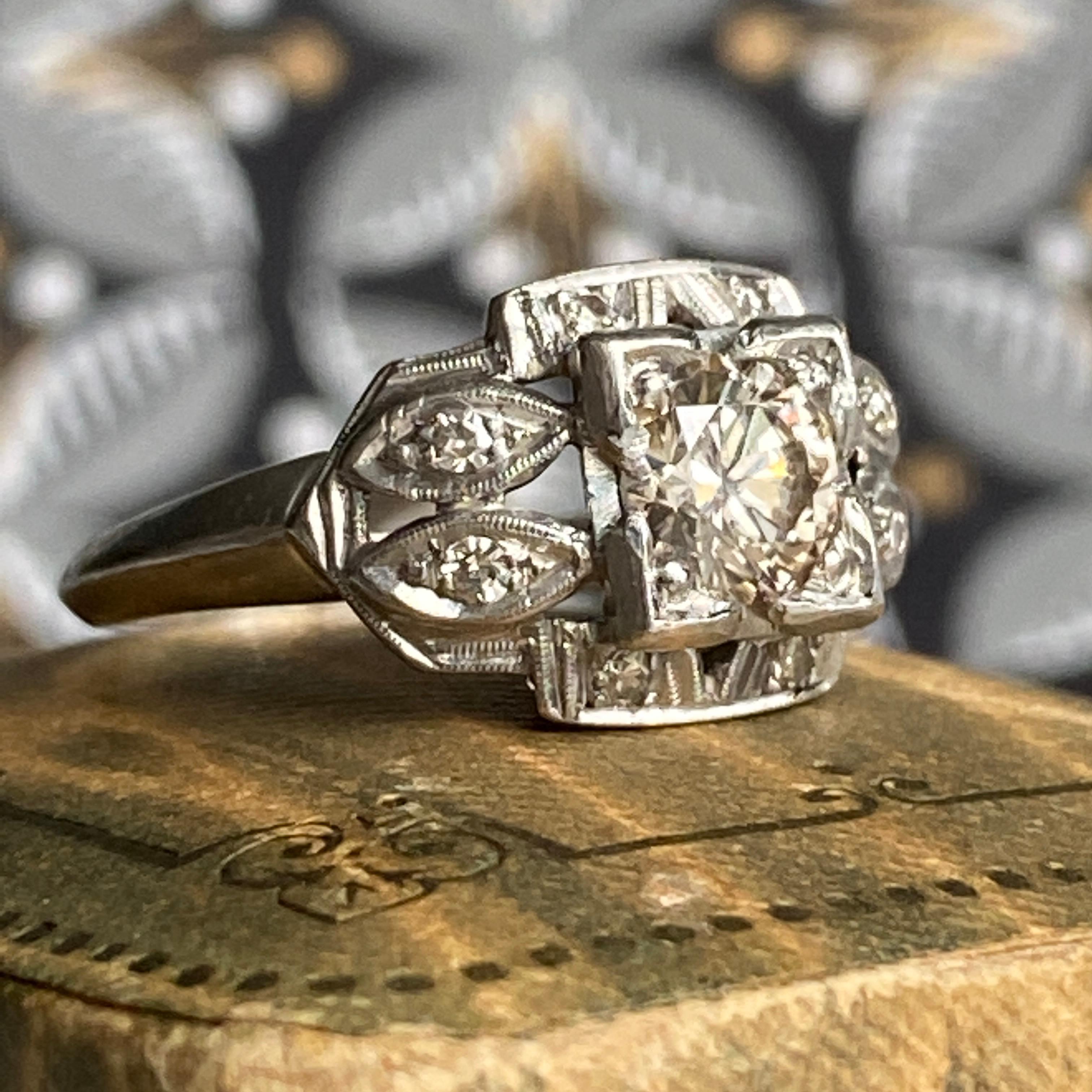 Art Deco .57ct Diamond Platinum Engagement Ring For Sale 1