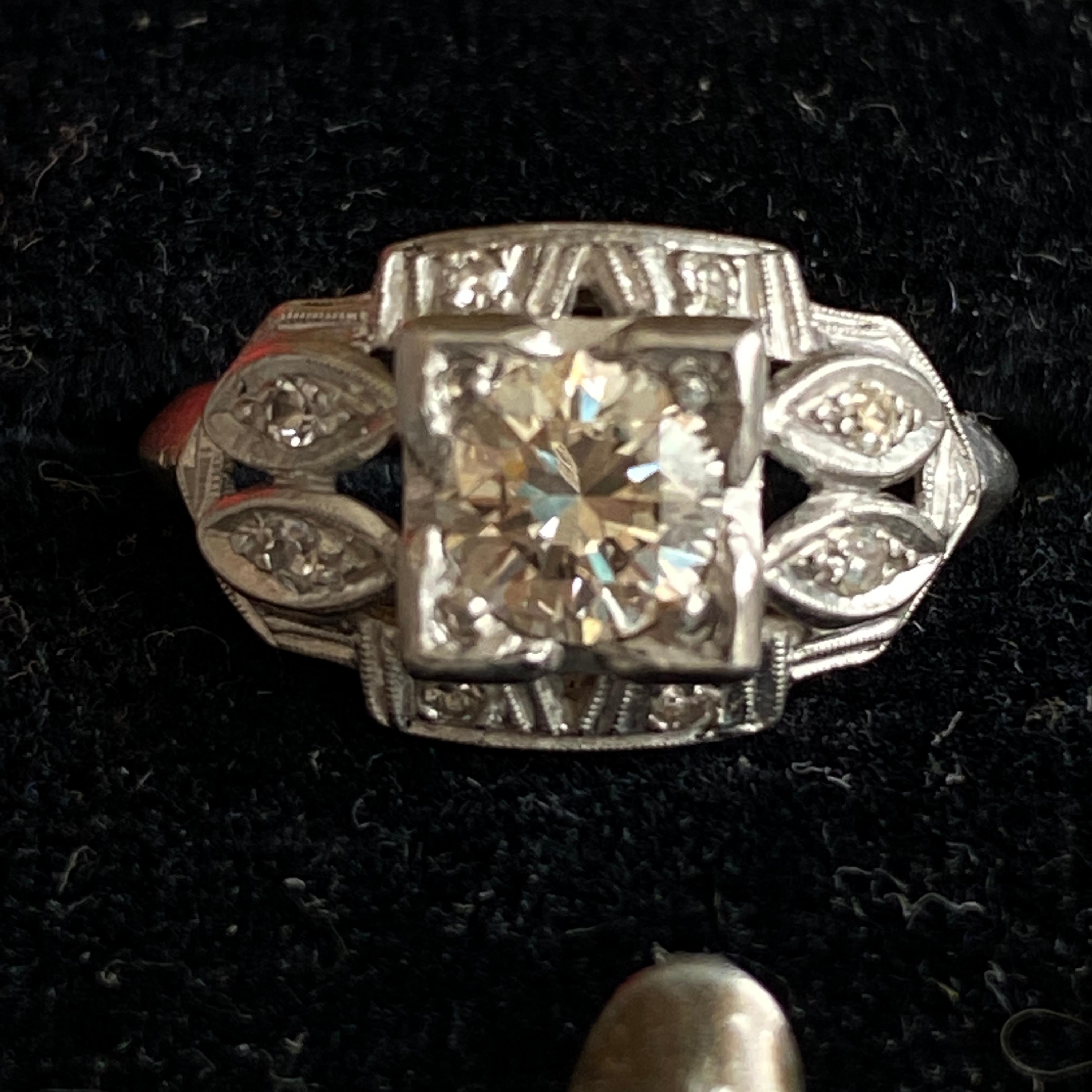 Art Deco .57ct Diamond Platinum Engagement Ring For Sale 5