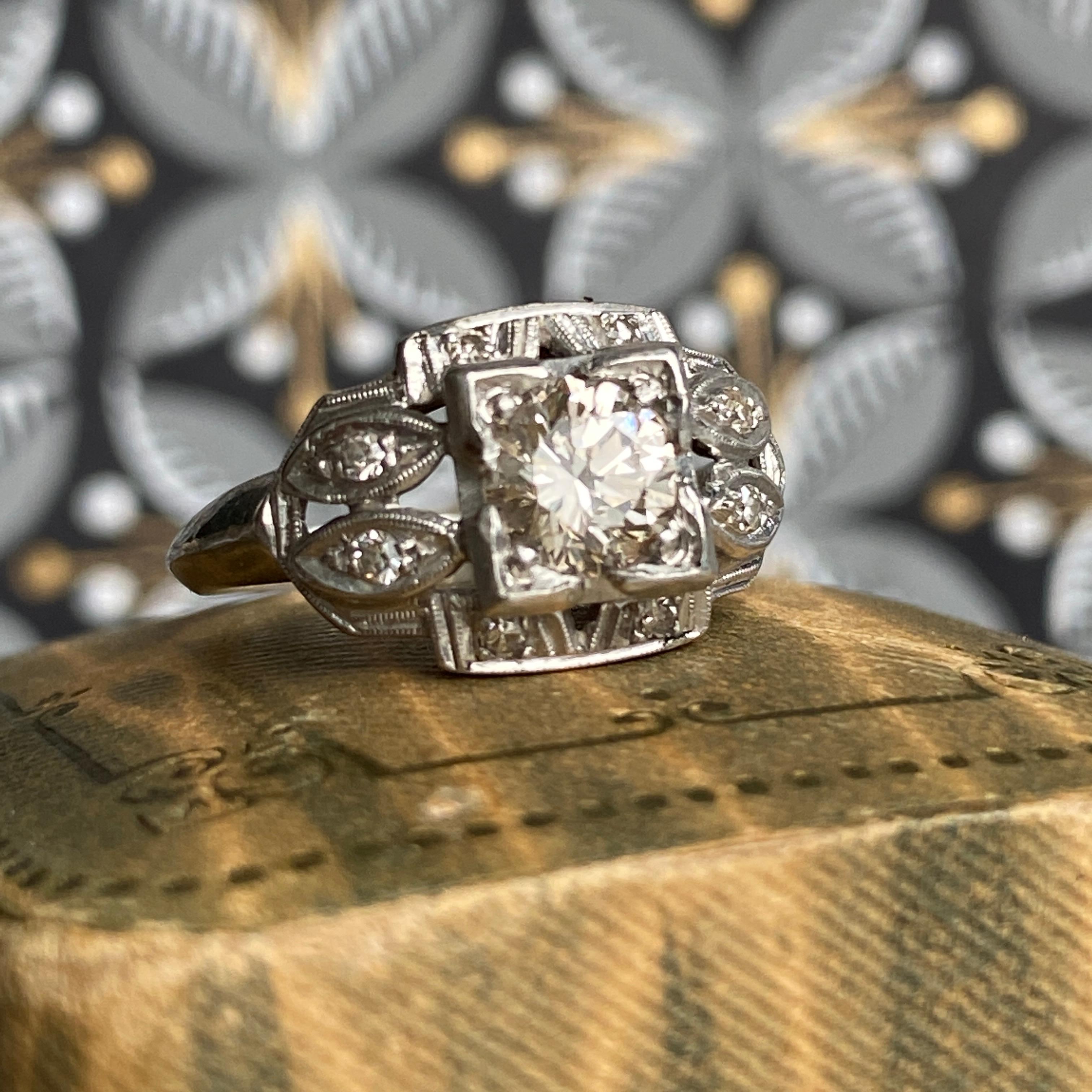 Art Deco .57ct Diamond Platinum Engagement Ring For Sale 2