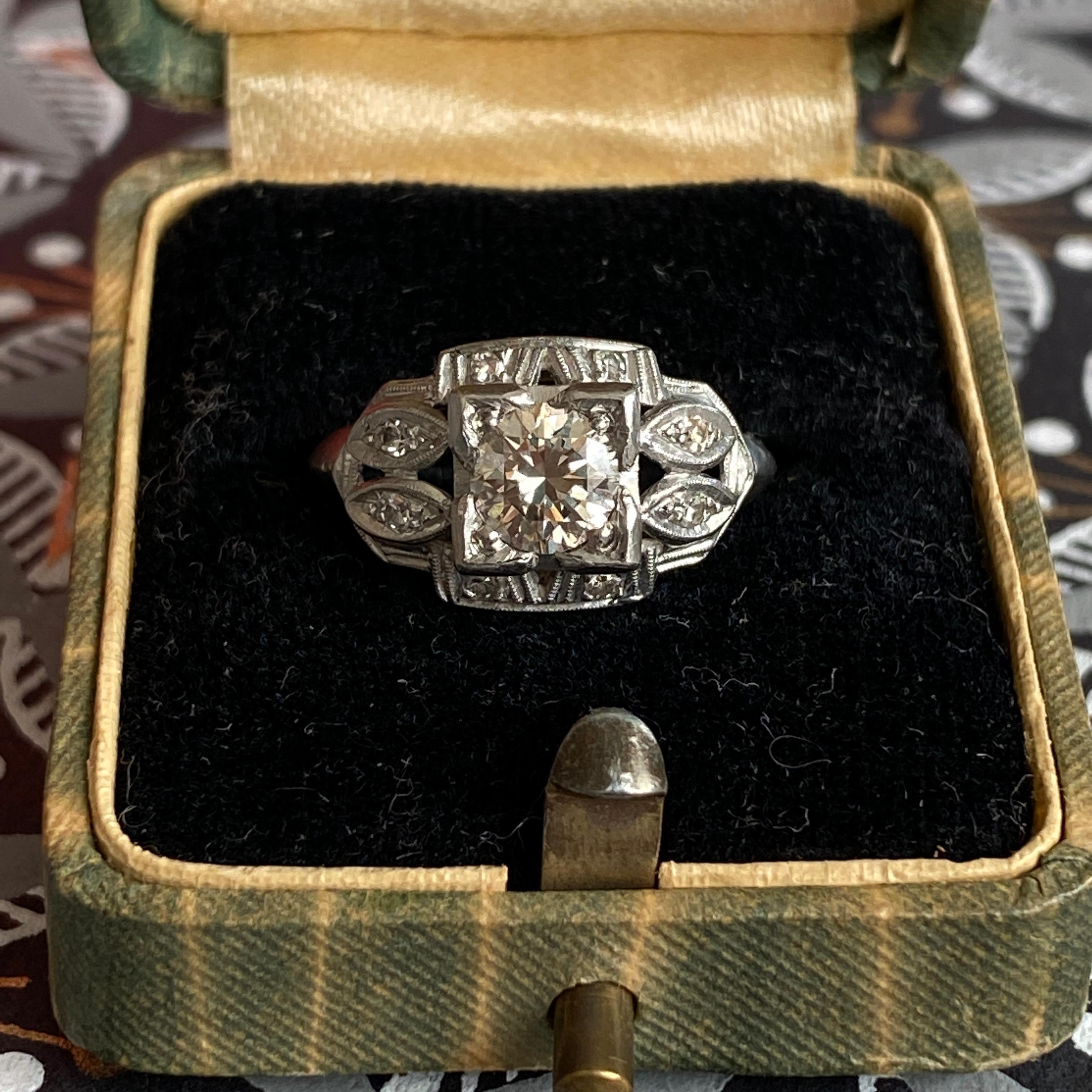 Art Deco .57ct Diamond Platinum Engagement Ring For Sale 6