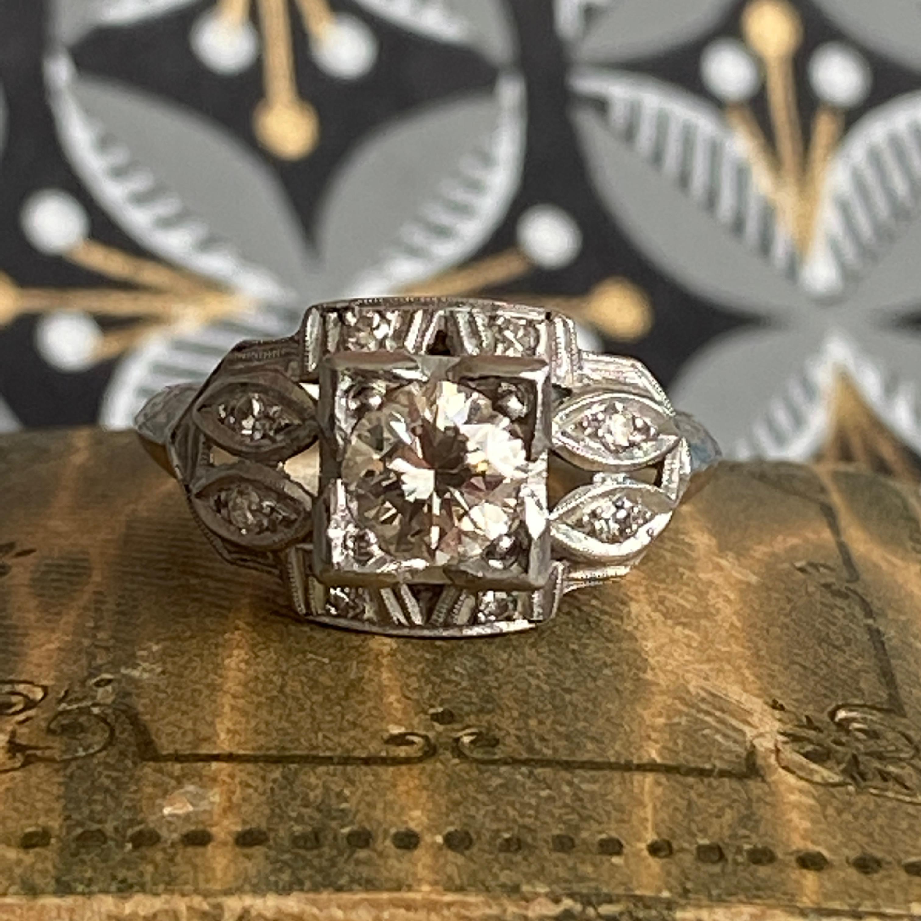 Art Deco .57ct Diamond Platinum Engagement Ring For Sale 8