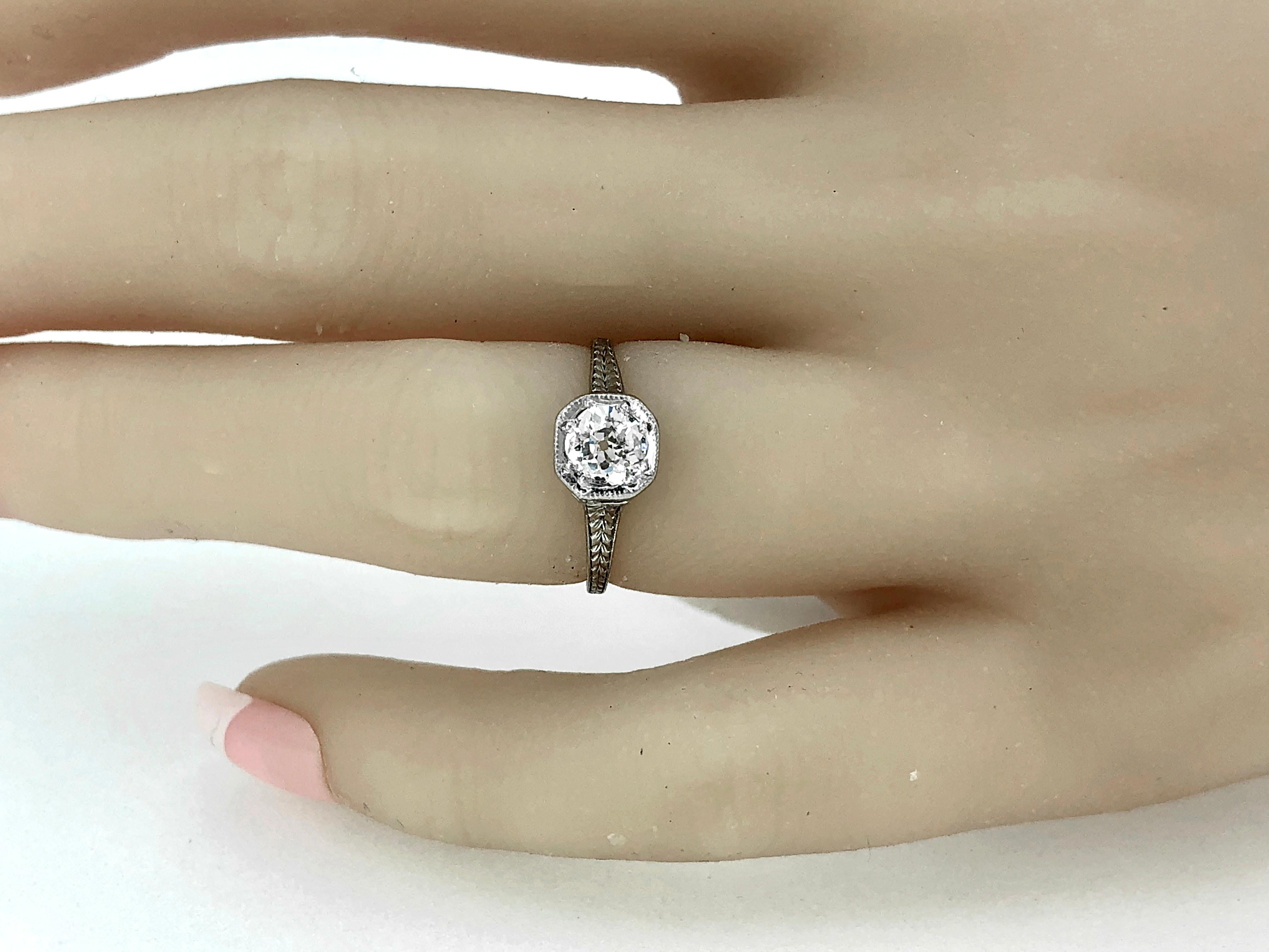 Old European Cut Art Deco .58 Carat Diamond Platinum Antique Engagement Ring