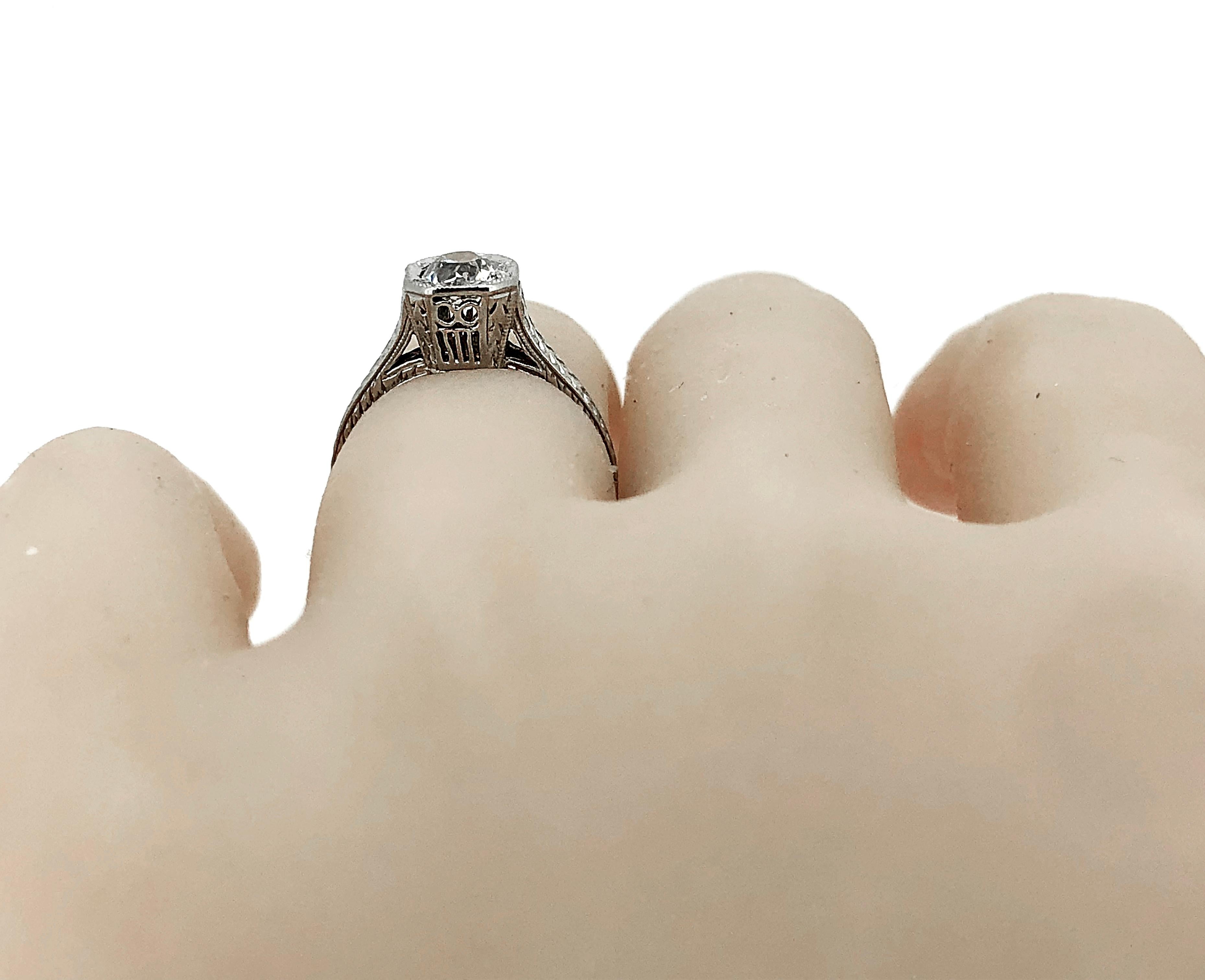 Art Deco .58 Carat Diamond Platinum Antique Engagement Ring In Excellent Condition In Tampa, FL