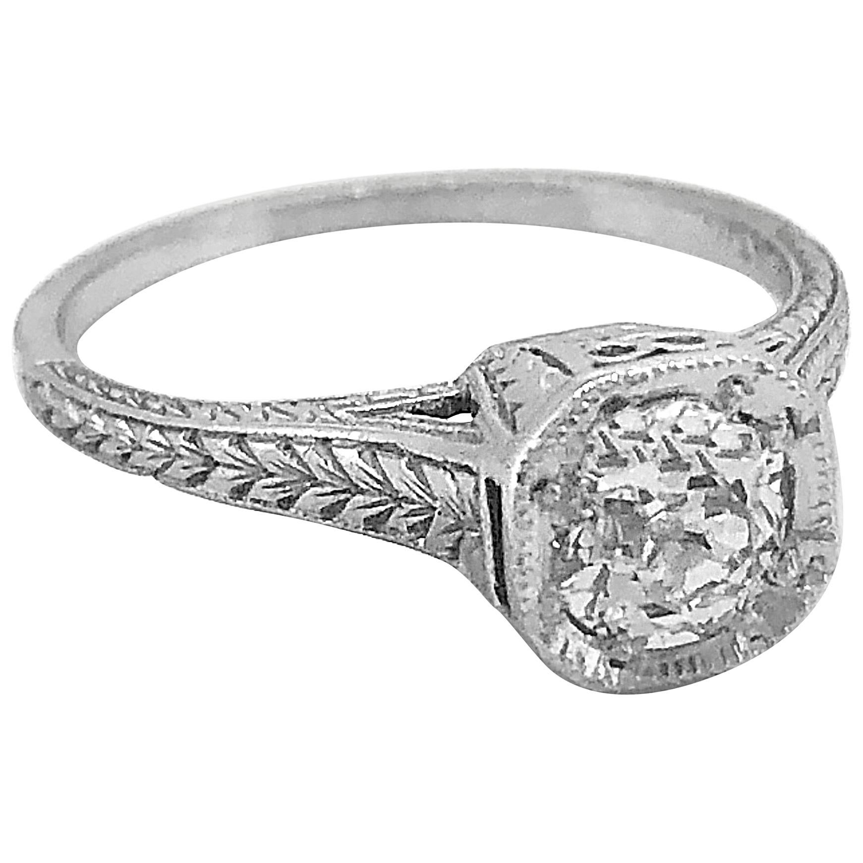Art Deco .58 Carat Diamond Platinum Antique Engagement Ring
