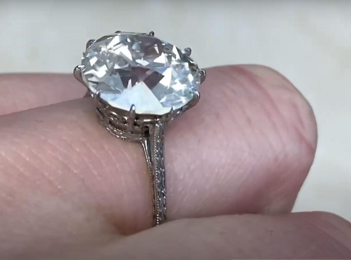 Verlobungsring im Art déco-Stil mit 5,81 Karat Diamant im alteuropäischen Schliff, Farbe J, Reinheit VS1 im Angebot 1