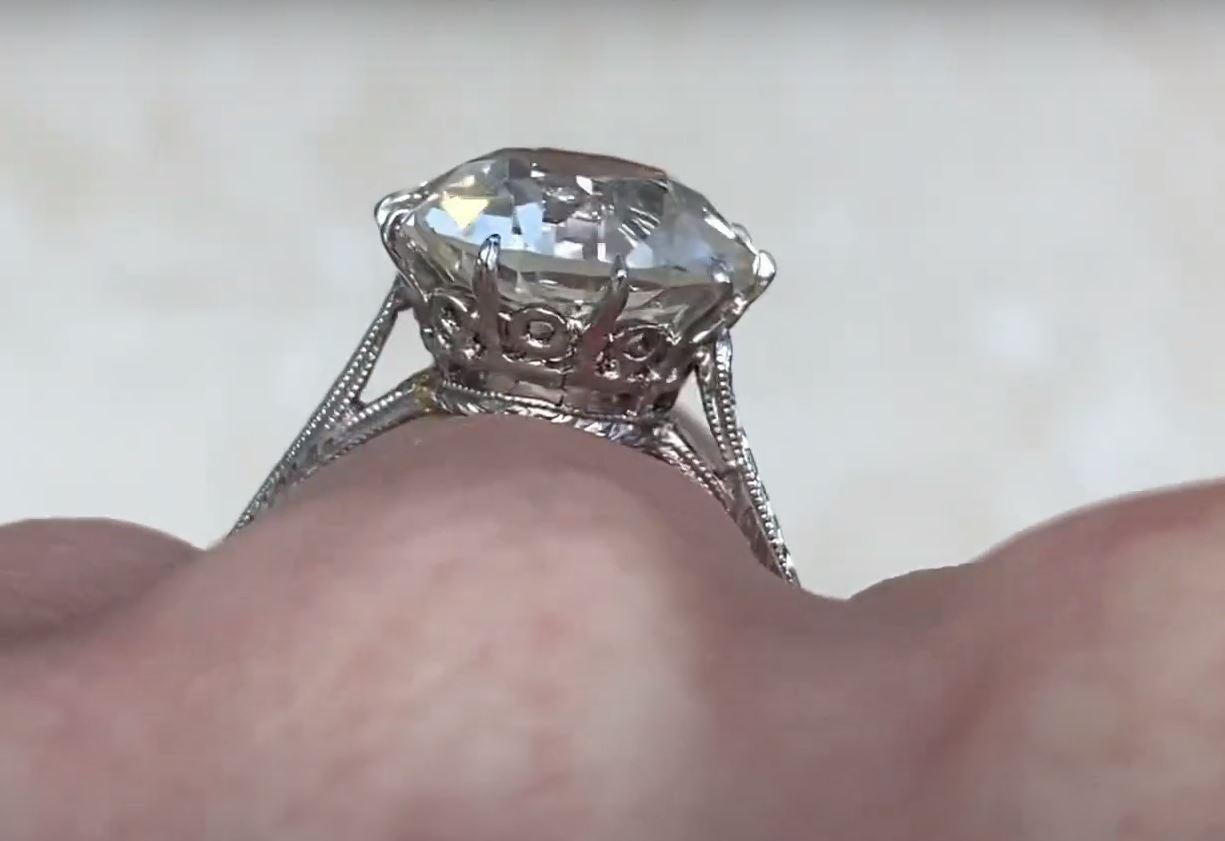 Women's Art Deco 5.81ct Diamond Engagement Ring, Old European Cut, J color, VS1 Clarity For Sale