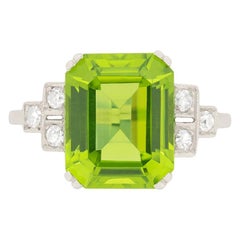 Art Deco 5.84 Carat Peridot and Diamond Ring