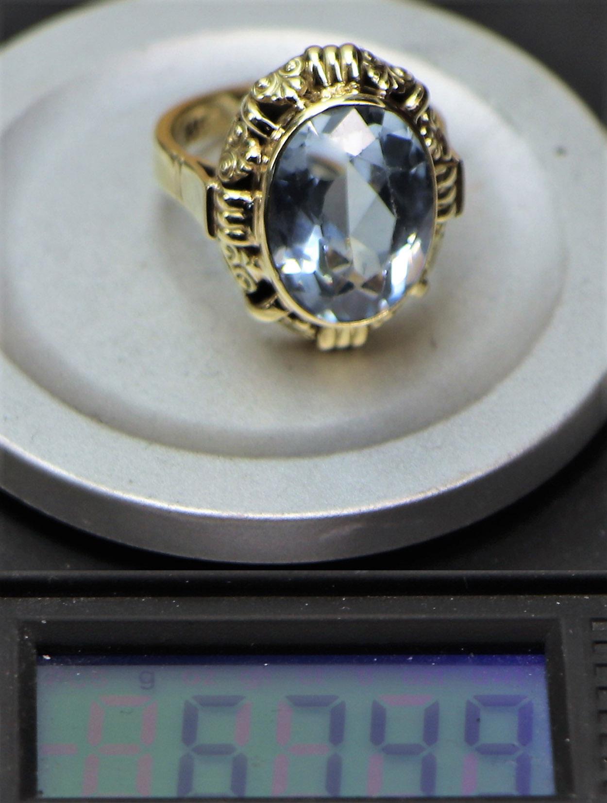 Art Deco 585 Gold, Blue Topaz Ring For Sale 6