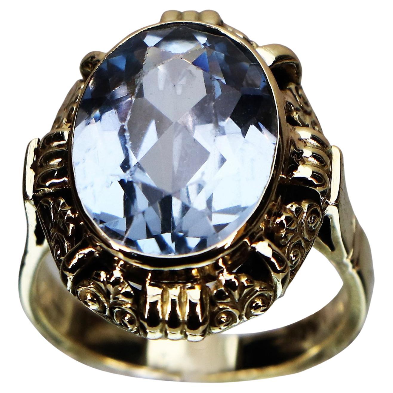 Art Deco 585 Gold, Blue Topaz Ring For Sale