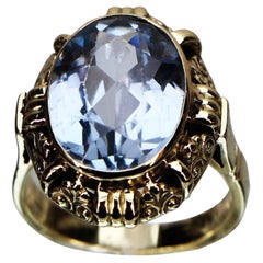 Art Deco 585 Gold, Blue Topaz Ring