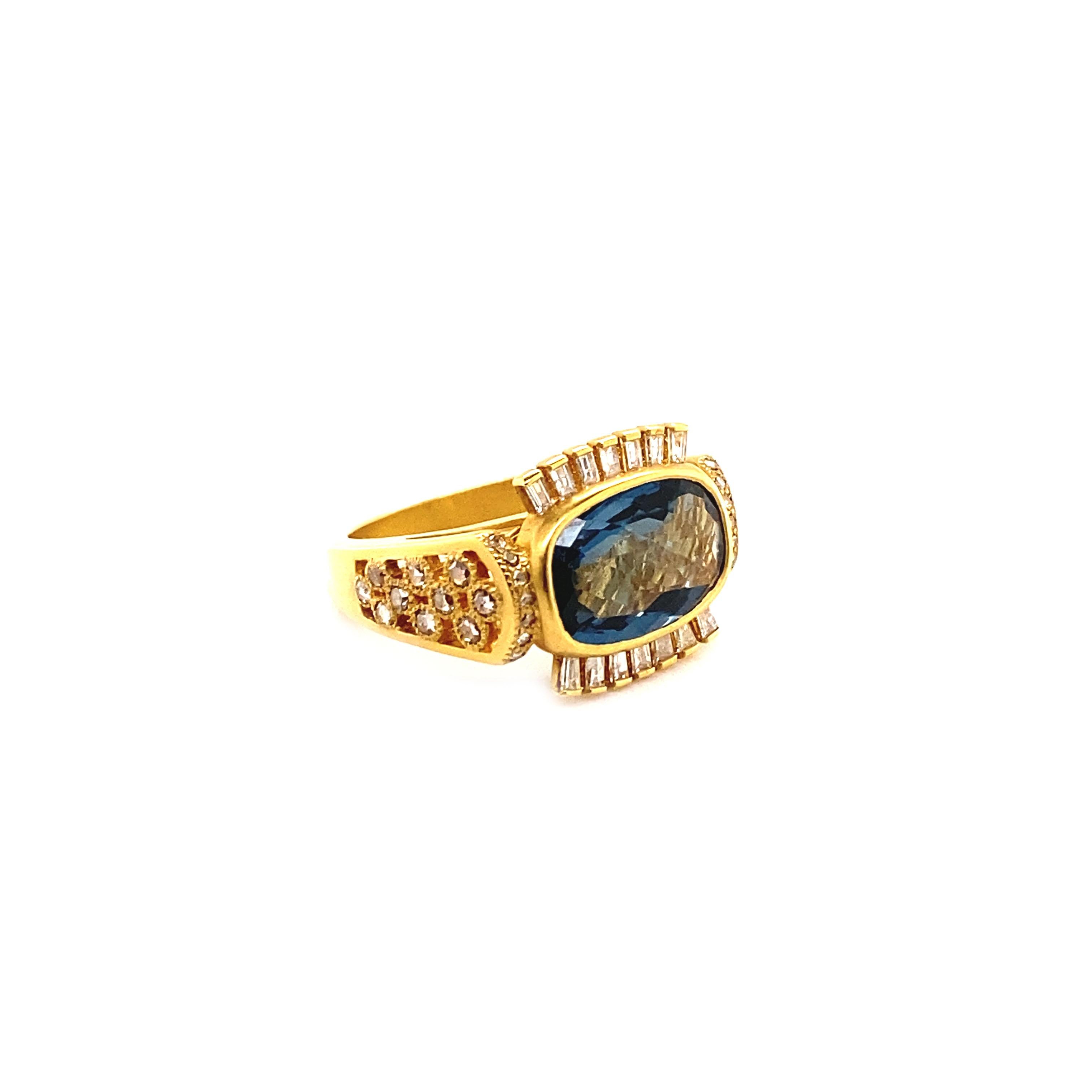 Modern 5.87 Carat London Blue Topaz and Diamonds Statement Ring