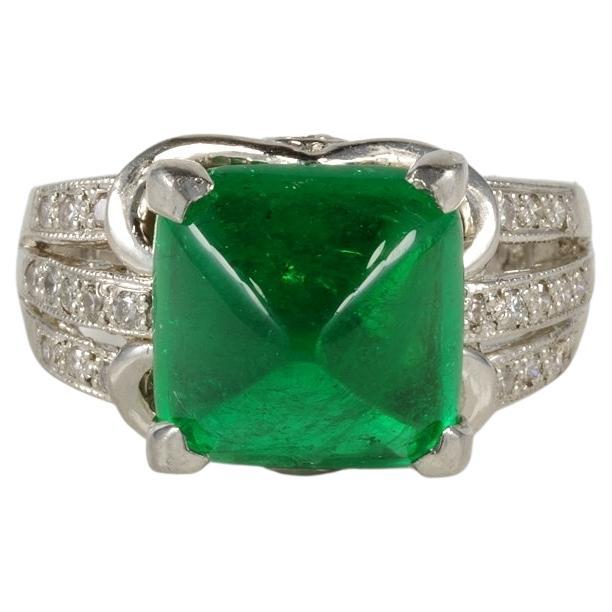 Art Deco 5.95 Ct  Solitaire Colombian Emerald Diamond Platinum Ring For Sale
