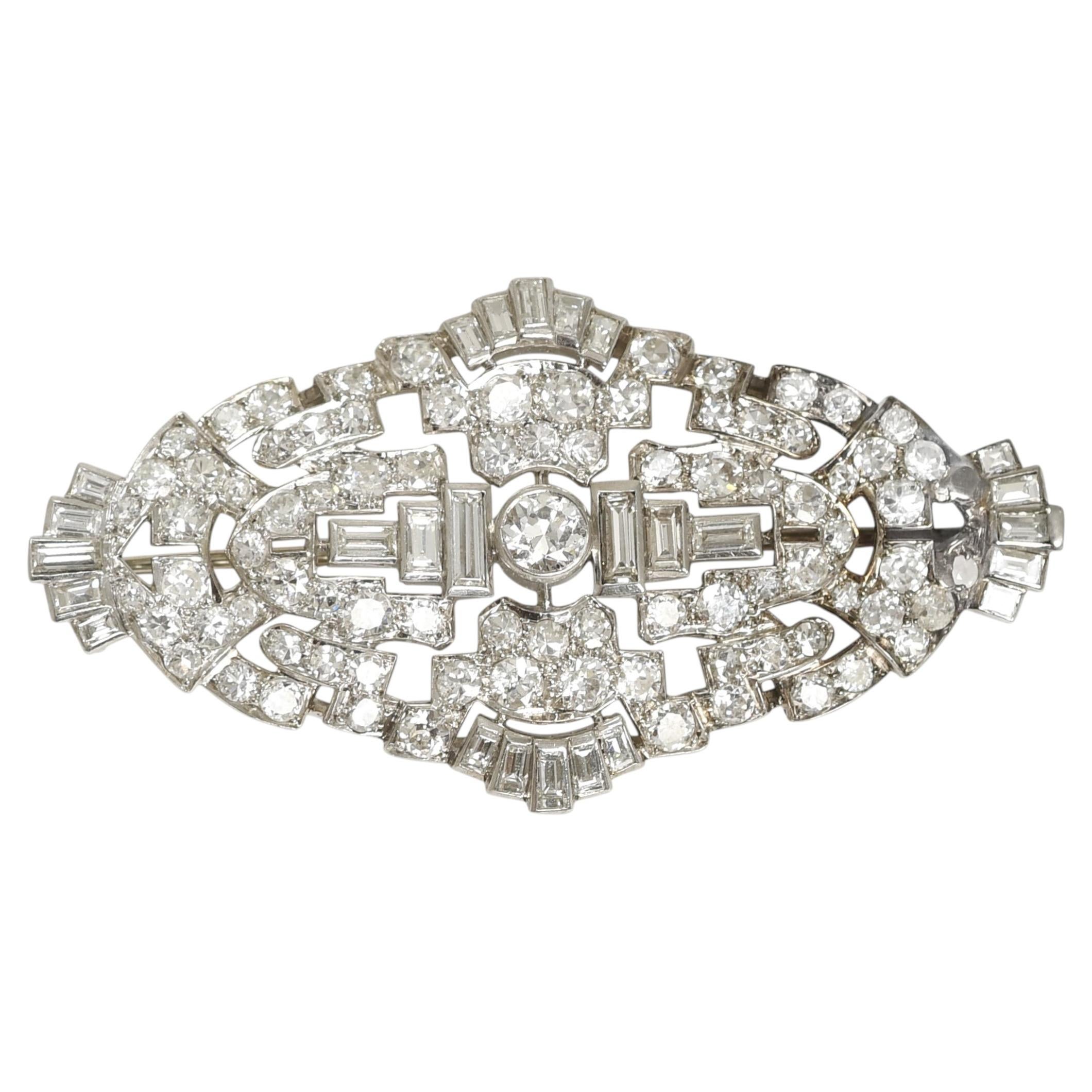 Art Deco 5.9ct Diamond Platinum Panel Brooch, Circa 1920